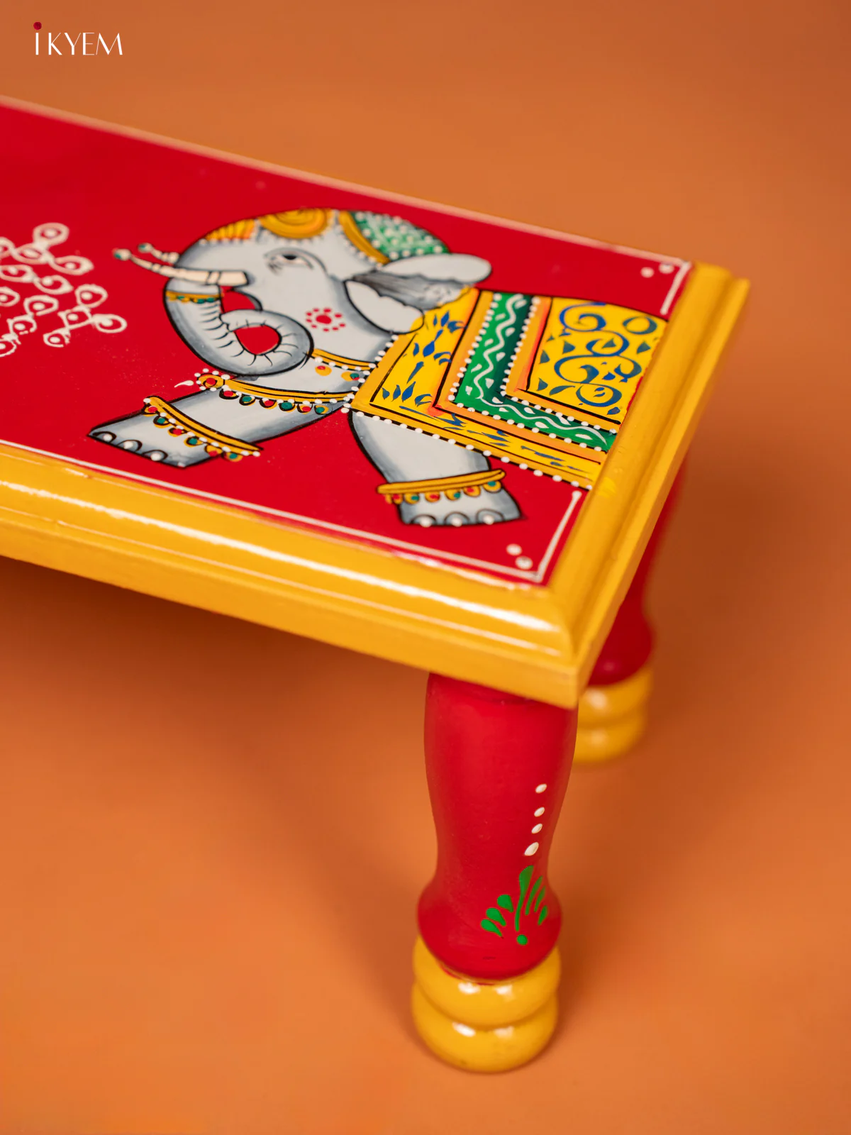 wooden Hand painted Bajot/Chowki - Elephant - KE27147 - Image 5
