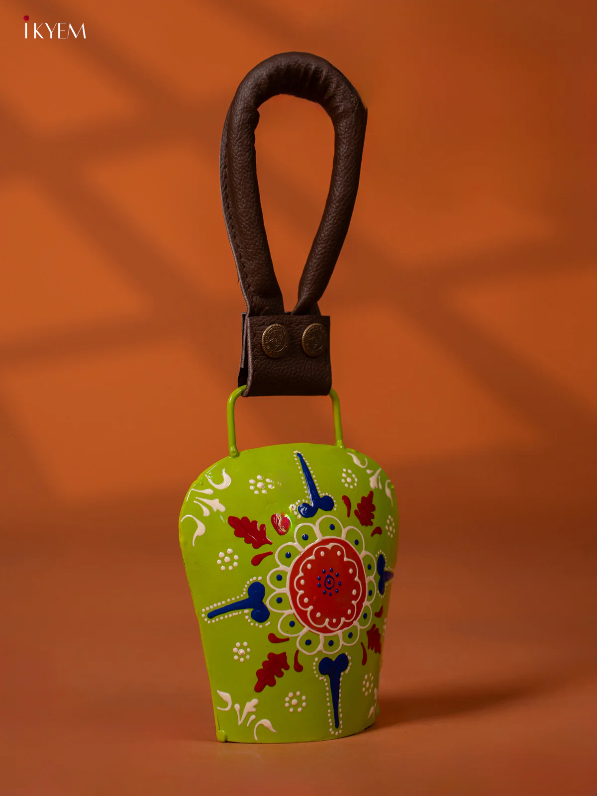 Hand Painted Cow Bell with Leather Handle - Medium - Green -KE27157 - Image 2