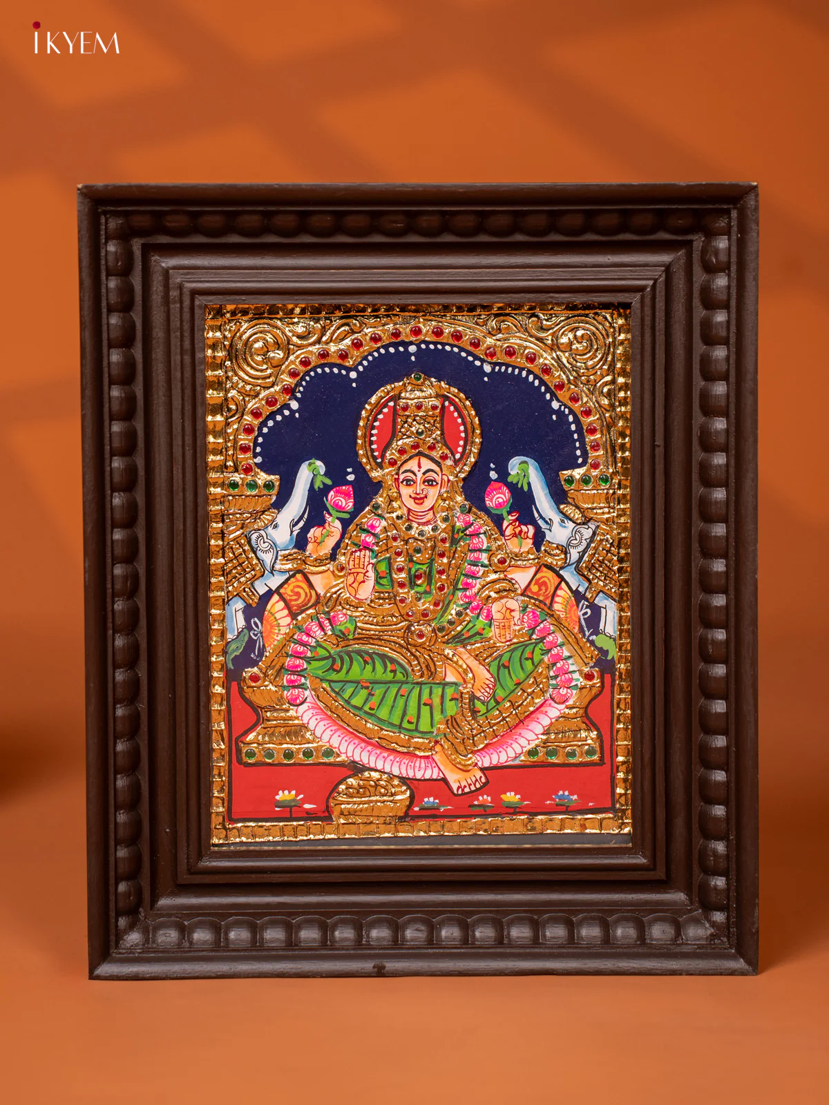 Gaja Lakshmi - Tanjore Painting (13x11) - Green - KE27172