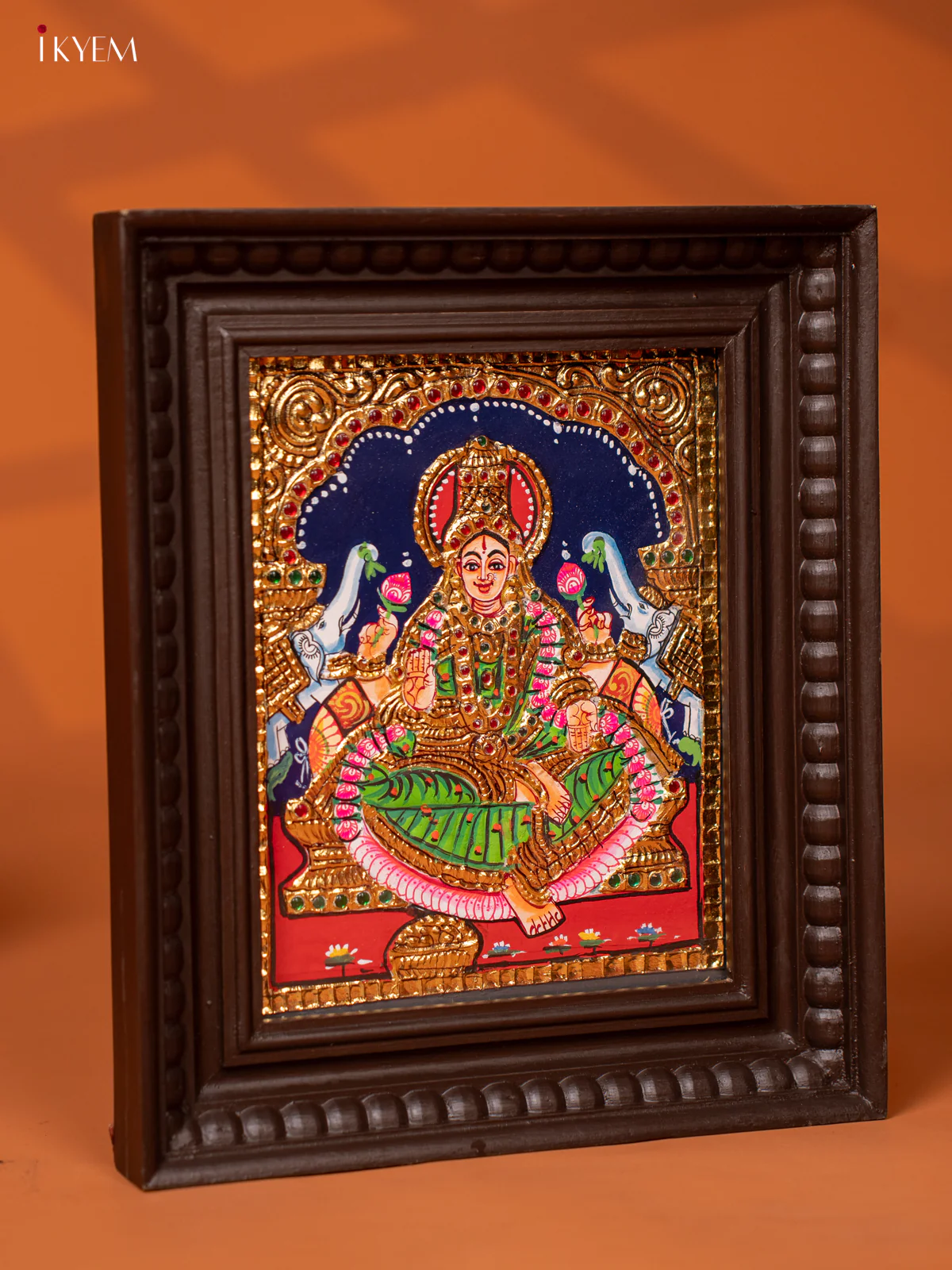 Gaja Lakshmi - Tanjore Painting (13x11) - Green - KE27172 - Image 2