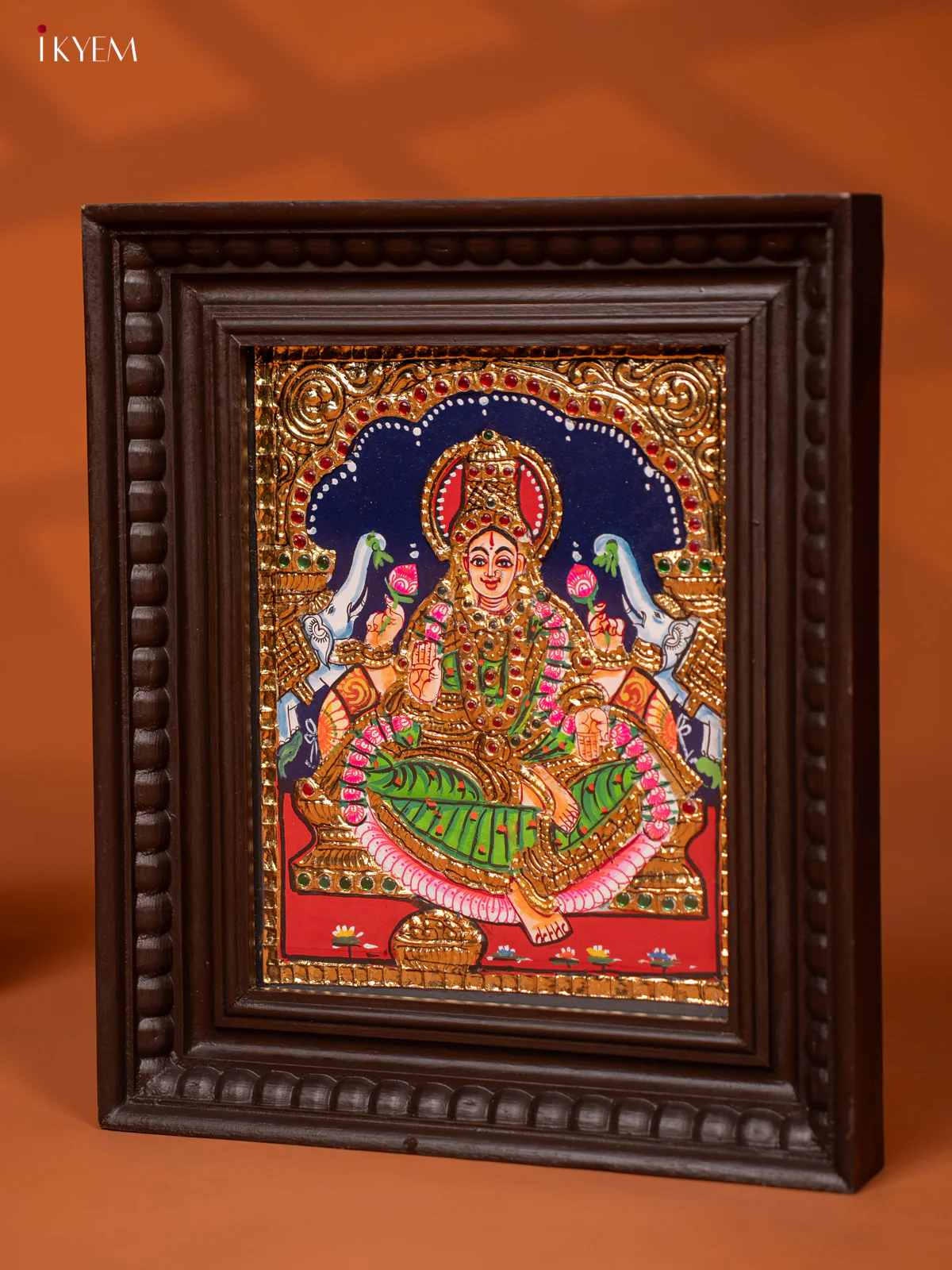 Gaja Lakshmi - Tanjore Painting (13x11) - Green - KE27172 - Image 3