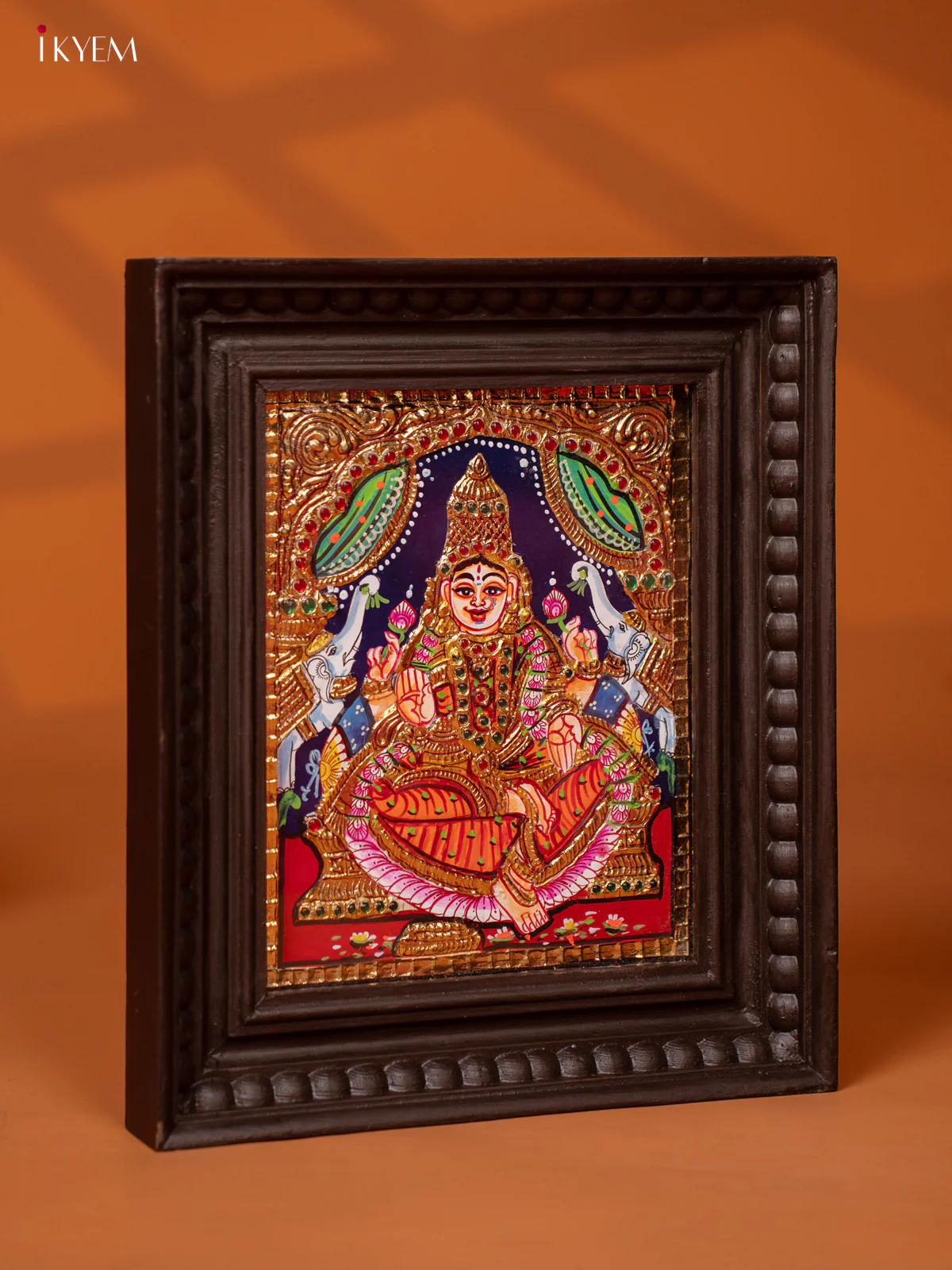Gaja Lakshmi - Tanjore Painting (13x11) - Orange - KE27173 - Image 2