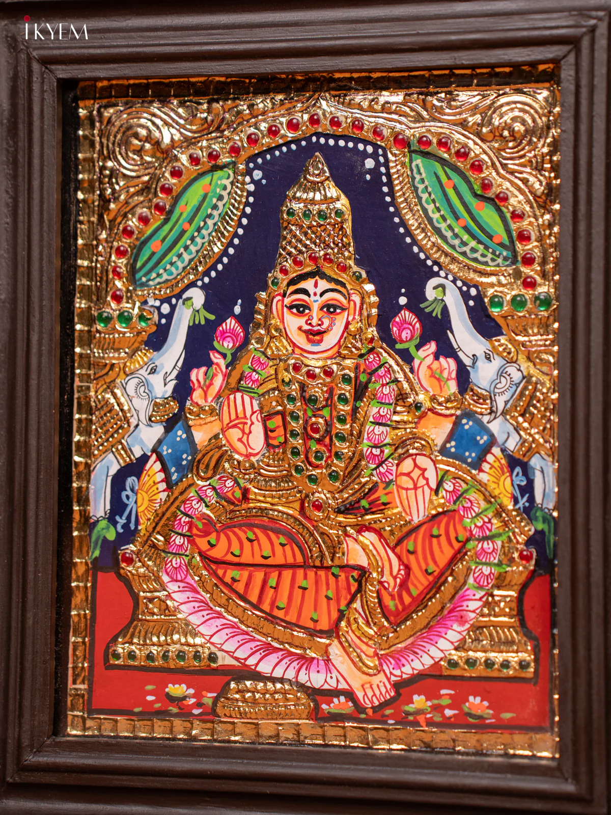 Gaja Lakshmi - Tanjore Painting (13x11) - Orange - KE27173 - Image 4