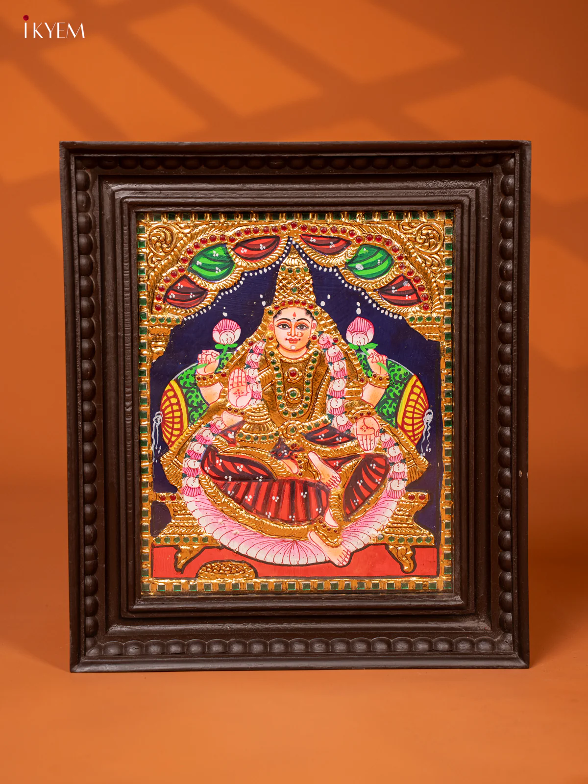 Gaja Lakshmi - Tanjore Painting (15x13) - Marron with green - KE27188
