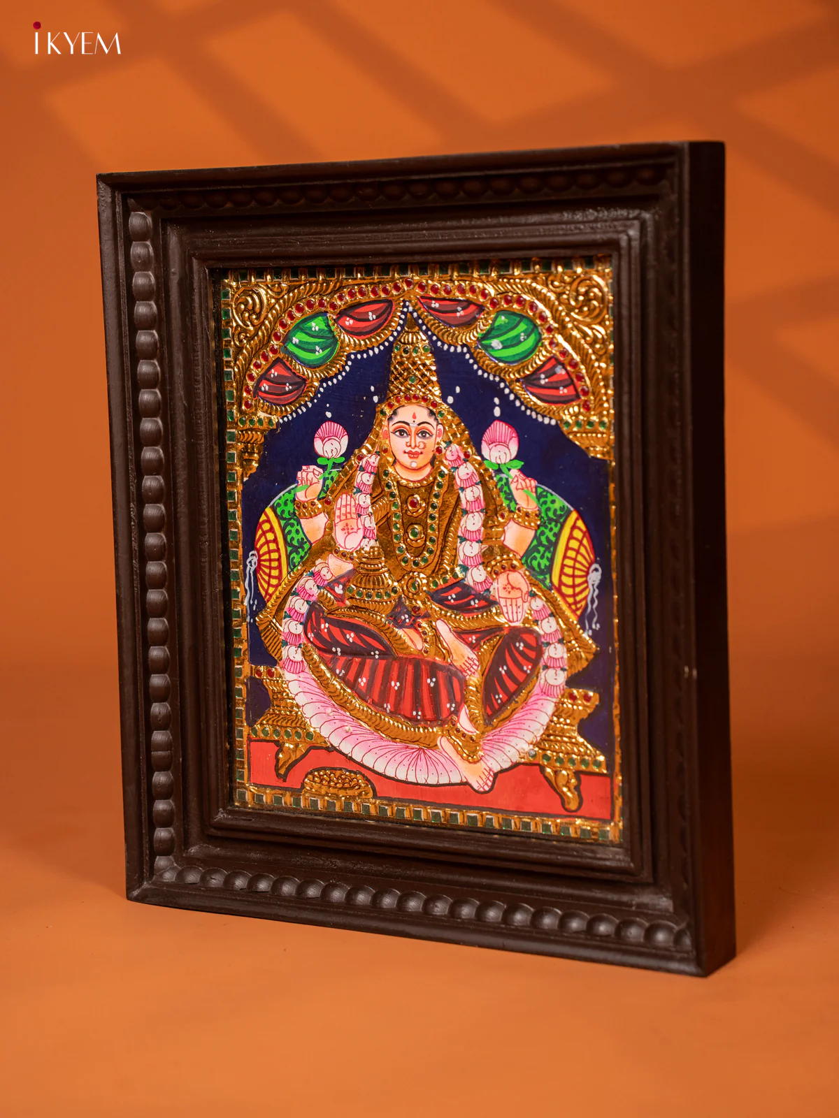 Gaja Lakshmi - Tanjore Painting (15x13) - Marron with green - KE27188 - Image 4