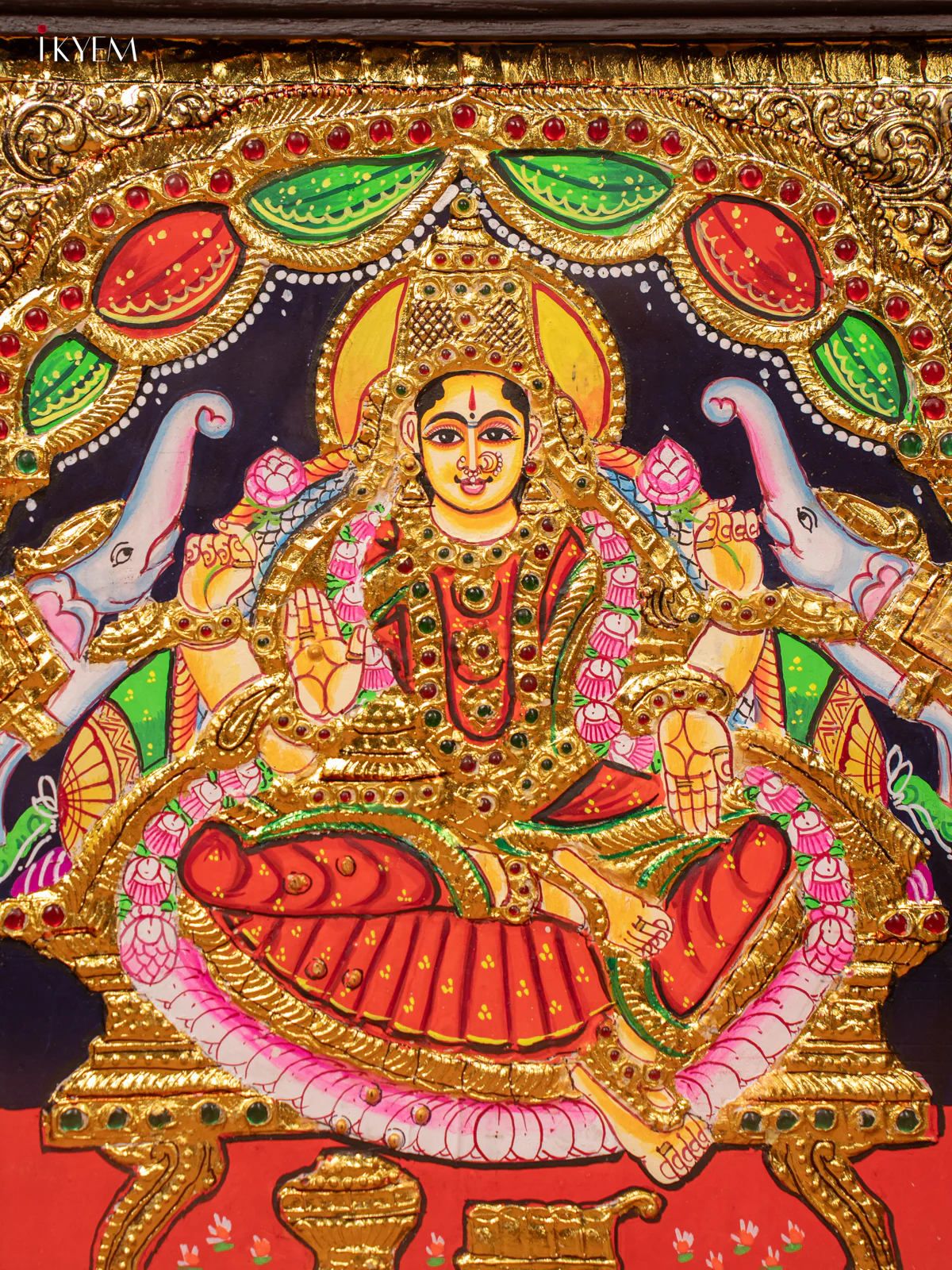 Gaja Lakshmi - Tanjore Painting (15x13) - Red - KE27191 - Image 2