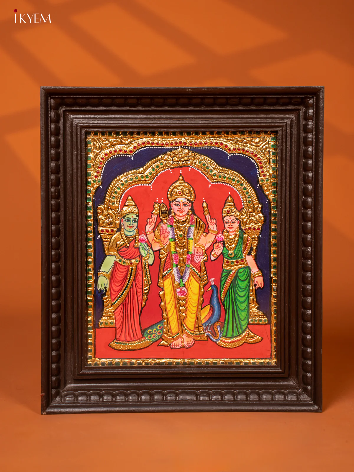 Lord Murugan with Valli Deivanai - Tanjore Painting (15x13) - KE27196