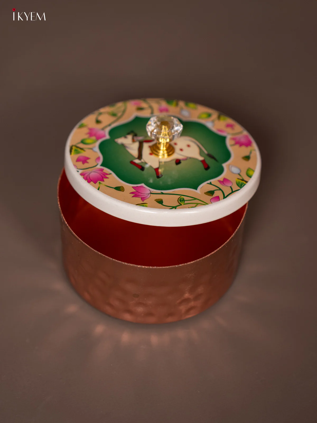 Digital Printed Copper Dry Fruit Jar - Pichwai Cow - GREEN - KE28128 - Image 4