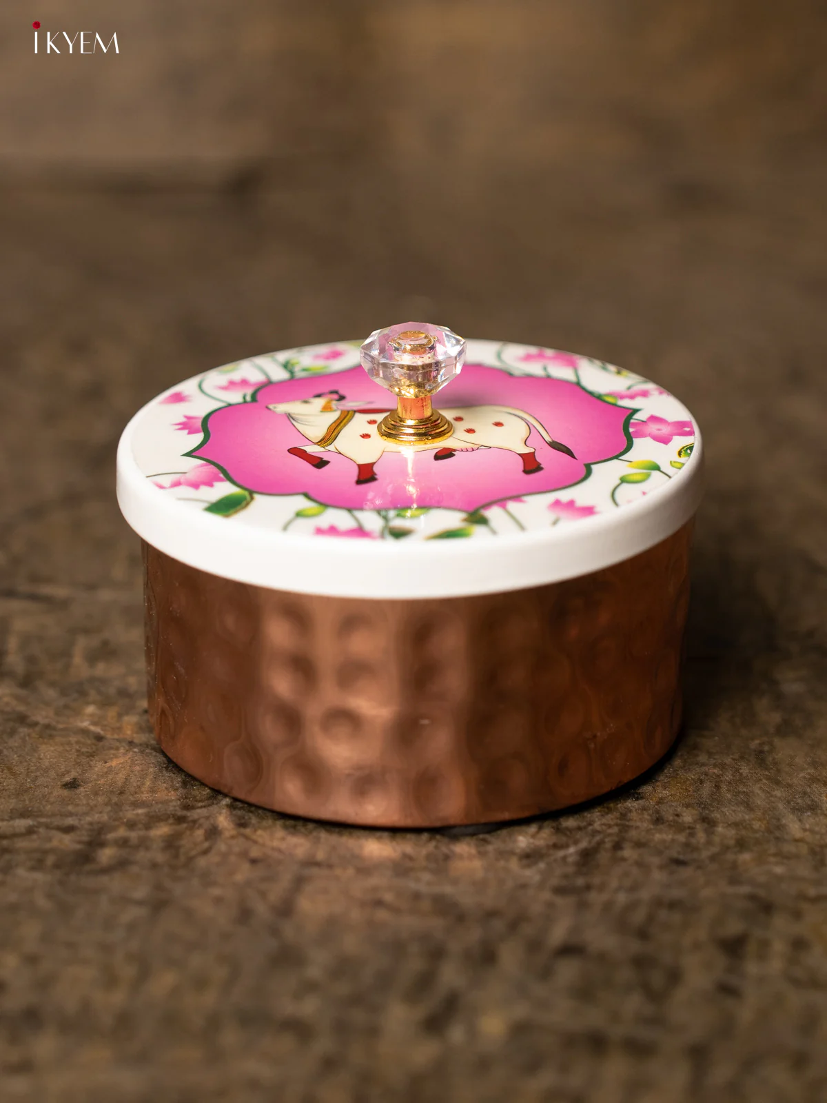 Digital Printed Copper Dry Fruit Jar - Pichwai Cow - PINK - KE28129 - Image 2