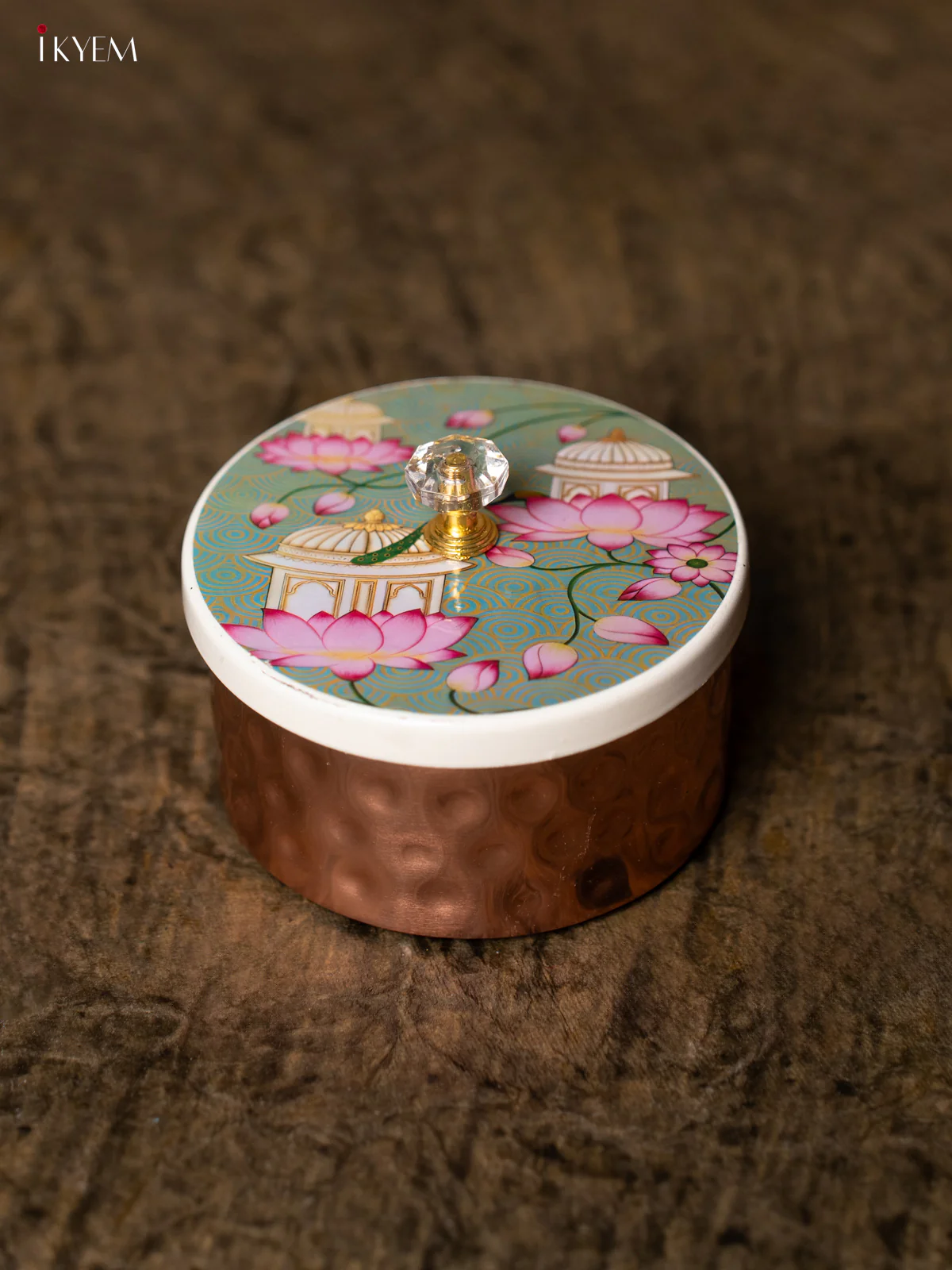 Digital Printed Copper Dry Fruit Jar - Pichwai Lotus - GREEN - KE28131