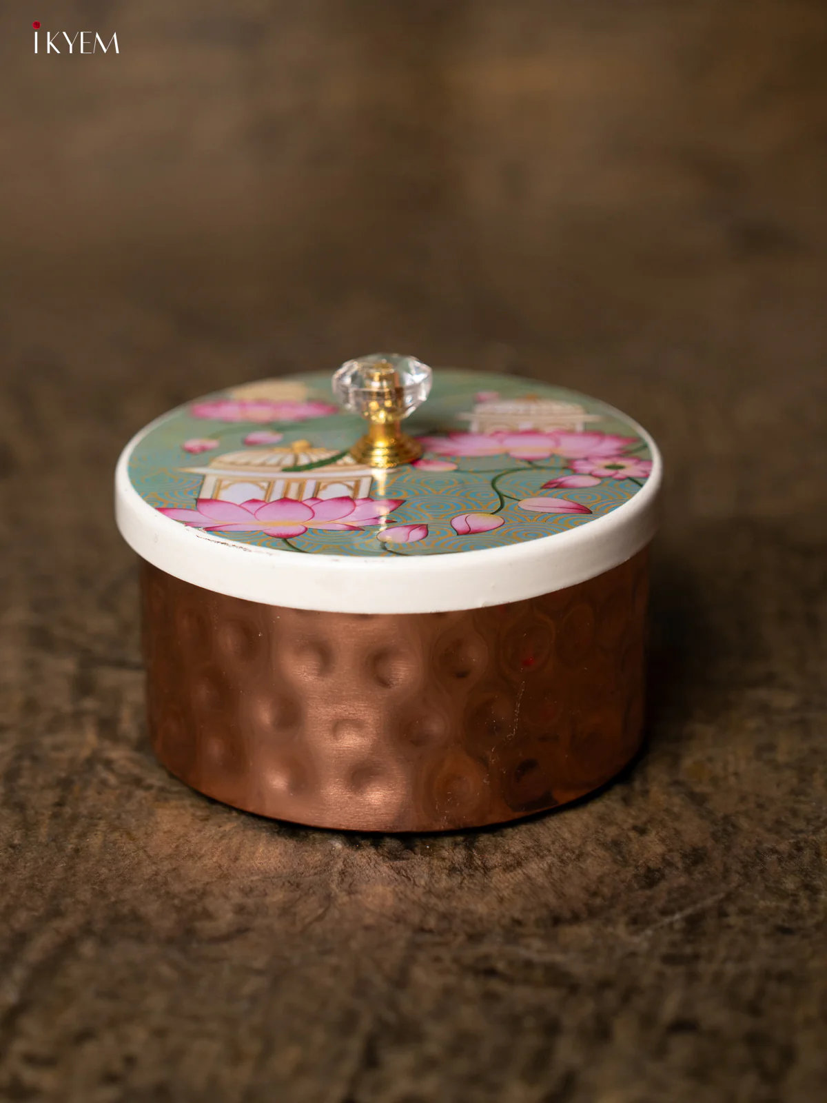 Digital Printed Copper Dry Fruit Jar - Pichwai Lotus - GREEN - KE28131 - Image 2