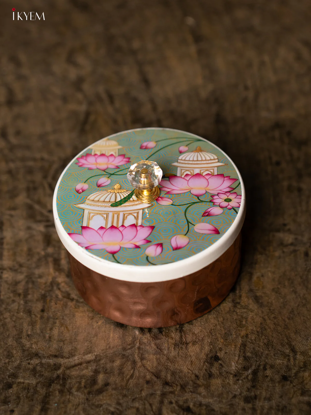 Digital Printed Copper Dry Fruit Jar - Pichwai Lotus - GREEN - KE28131 - Image 3