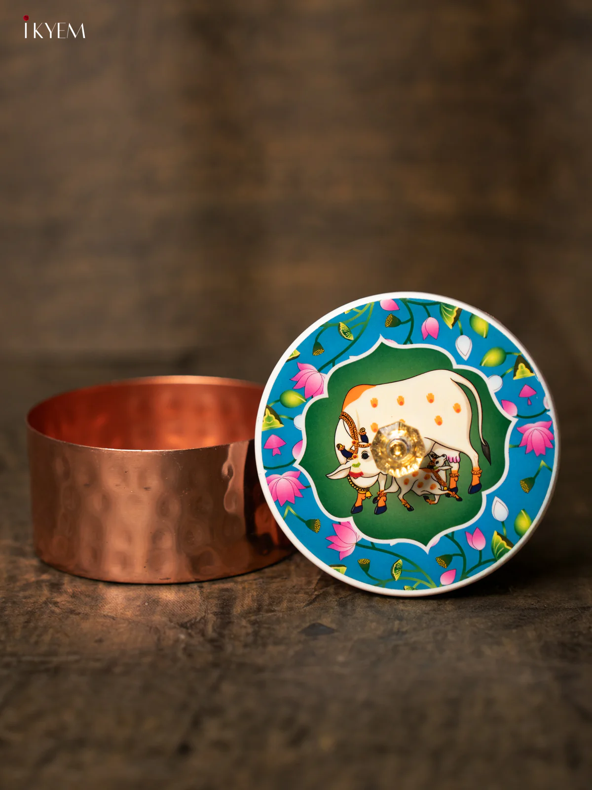 Digital Printed Copper Dry Fruit Jar - Pichwai Cow - BLUE KE28132 - Image 4