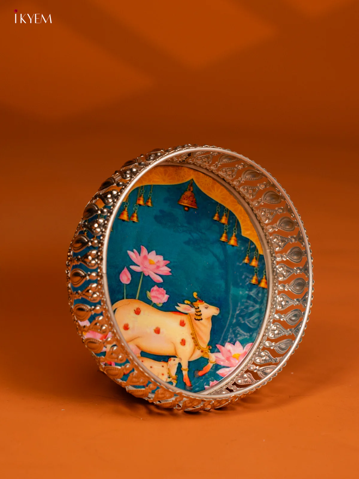Digital Printed German Silver Tray - 6 Inch Cow & Calf - Blue - KE28137 - Image 2