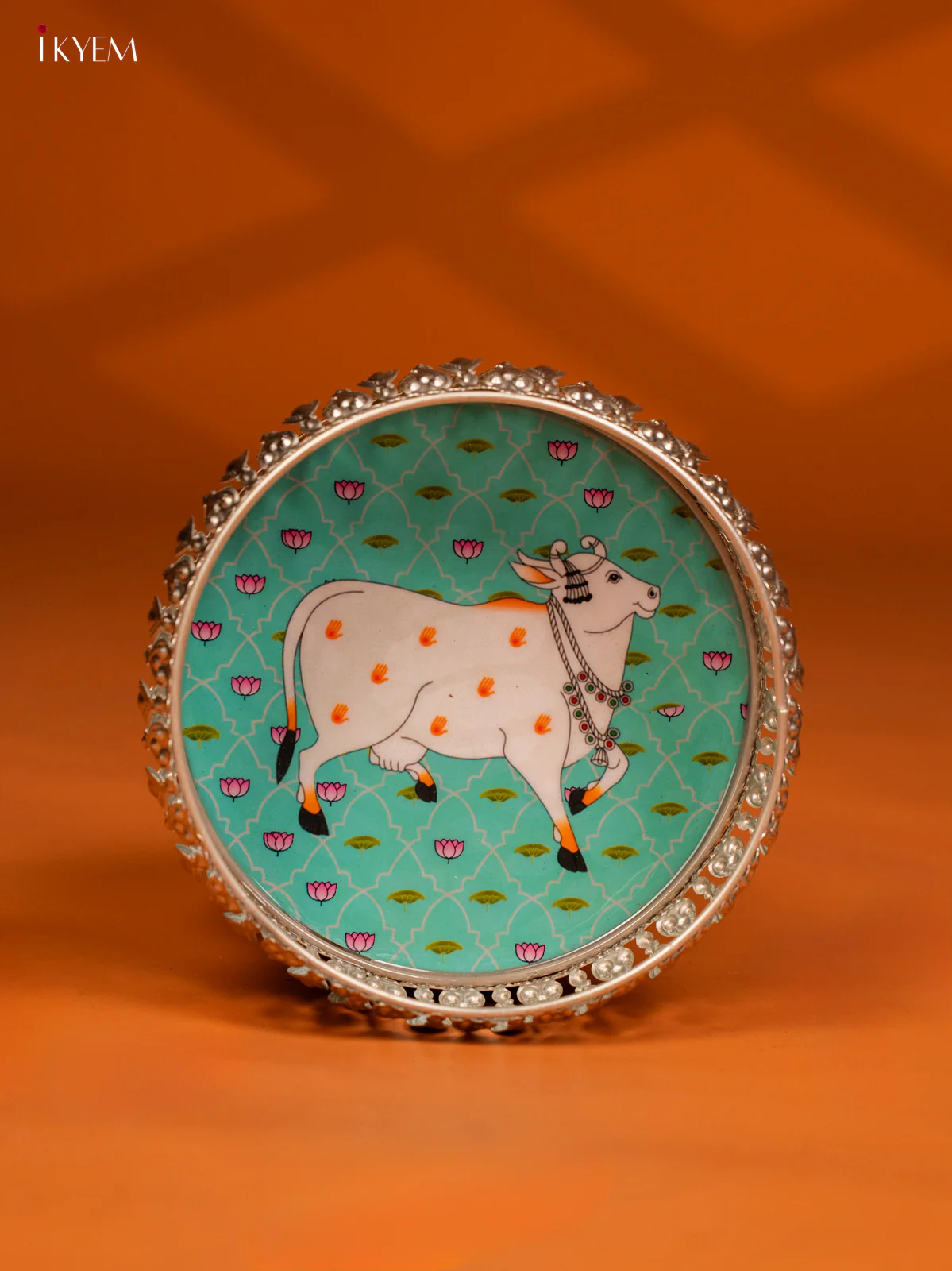 Digital Printed German Silver Tray - 6 Inch - Cow - Sky Blue - KE28140