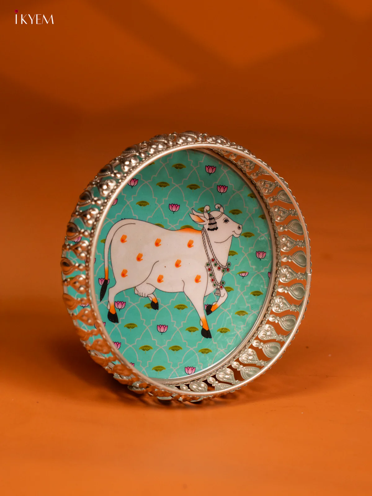Digital Printed German Silver Tray - 6 Inch - Cow - Sky Blue - KE28140 - Image 2