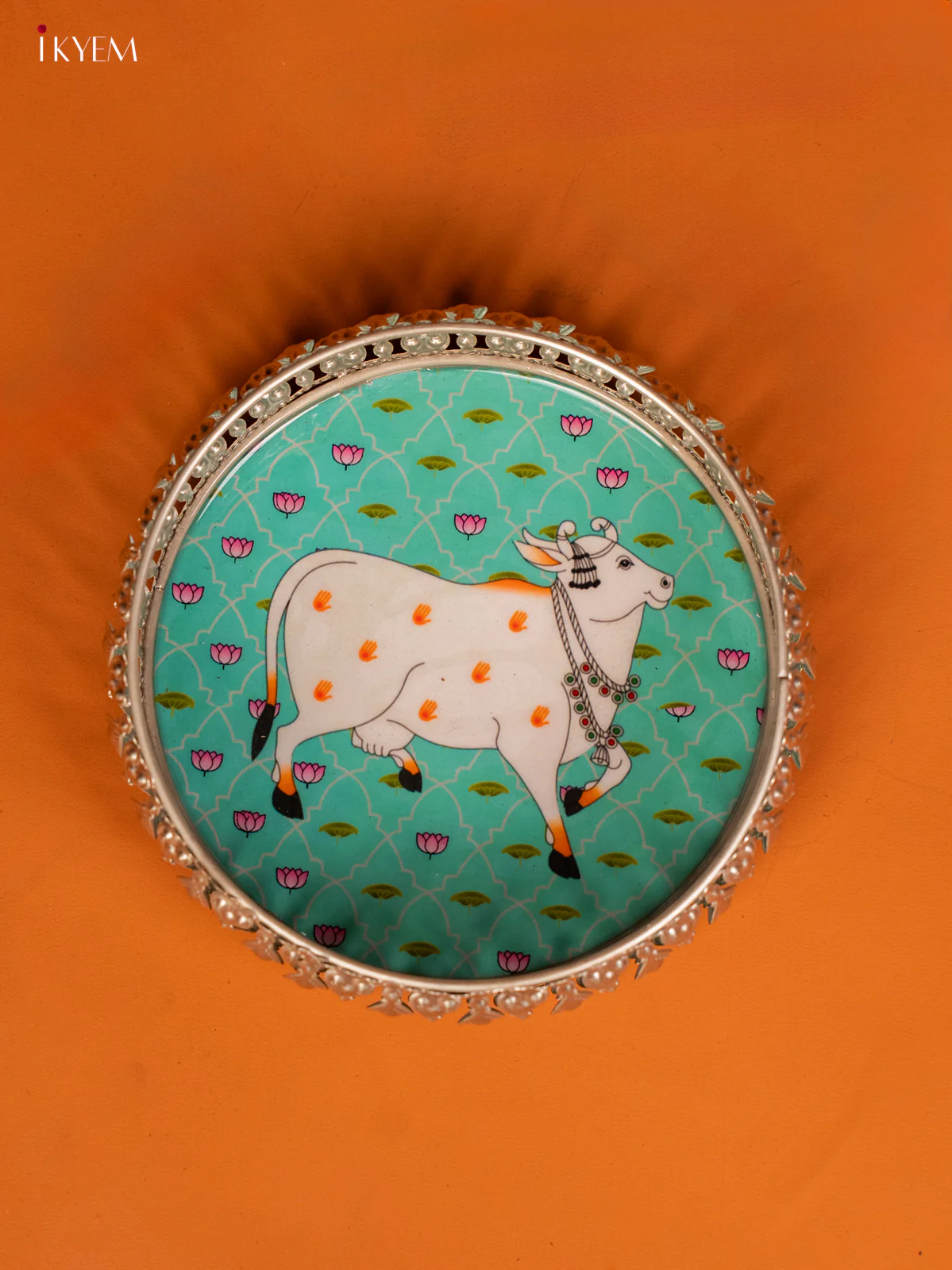 Digital Printed German Silver Tray - 6 Inch - Cow - Sky Blue - KE28140 - Image 3