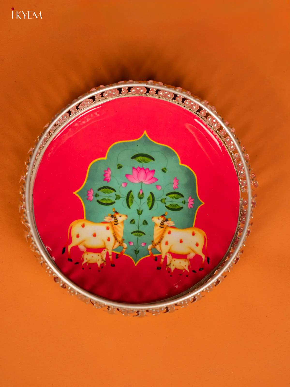 Digital Printed German Silver Tray - 6 Inch - Cow & Calf - Pink - KE28141 - Image 3