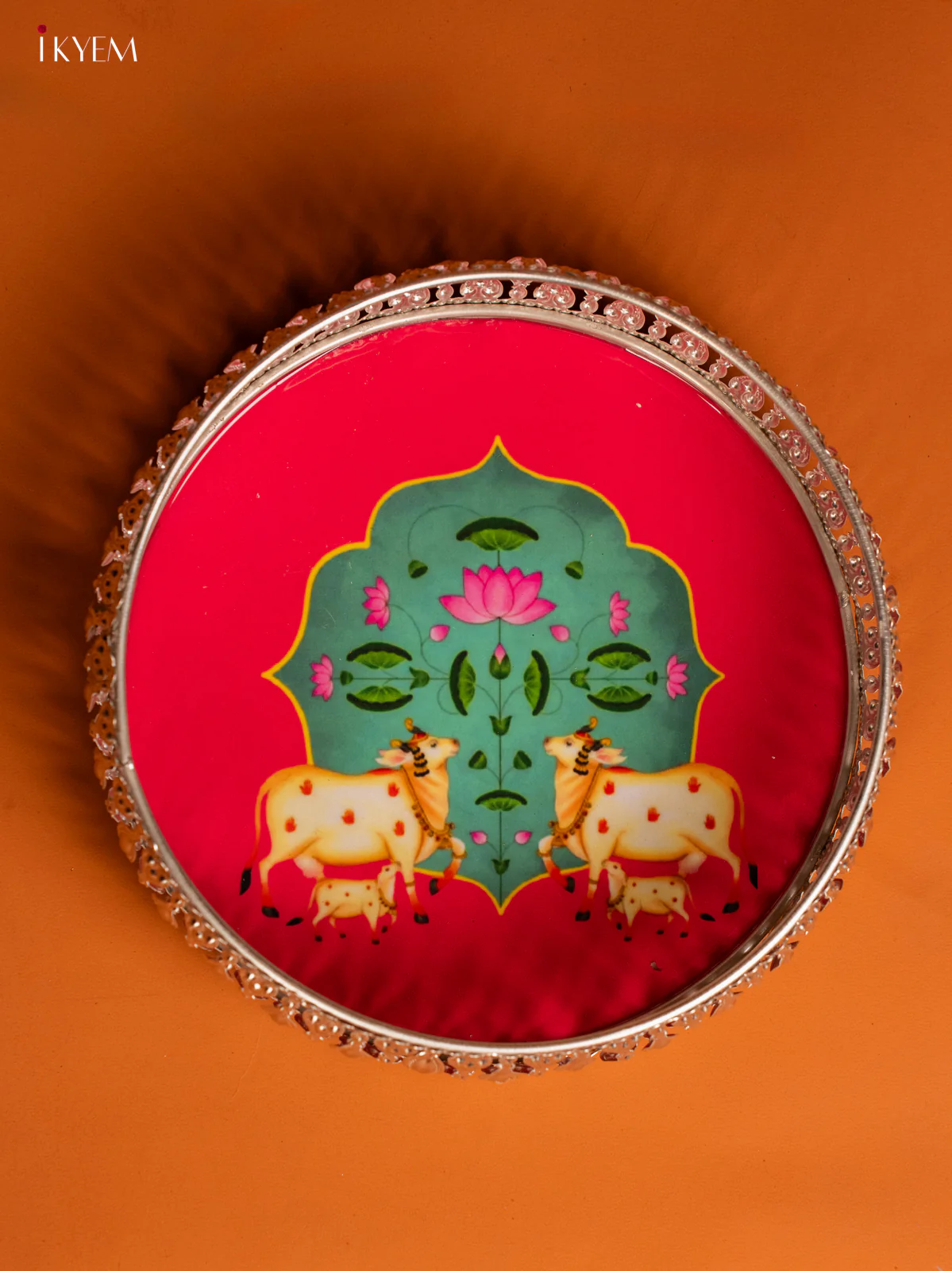 Digital Printed German Silver Tray - 8 Inch - Cow & Calf - Pink - KE28151 - Image 3