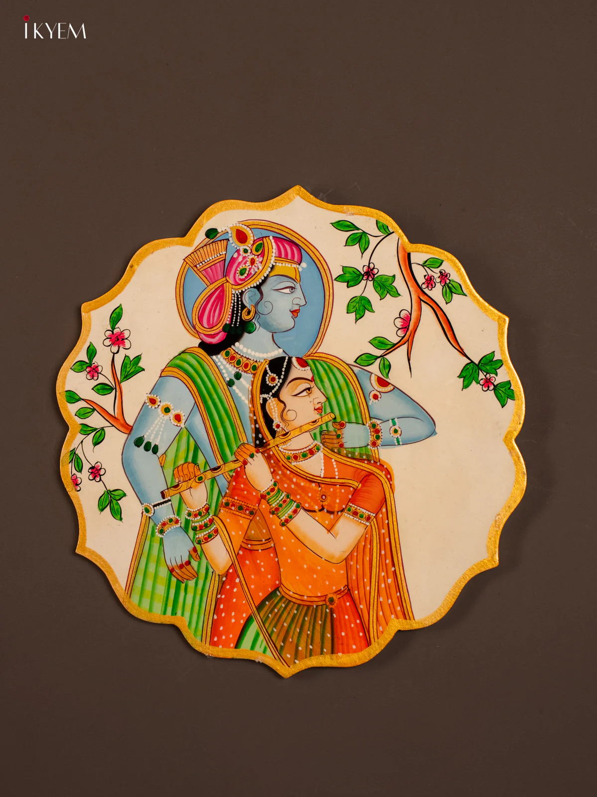 Wooden Hand painted Wall hanging plates - Radha Krishna - KE29196