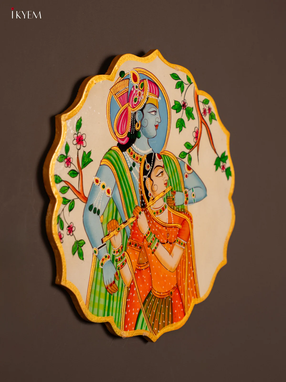 Wooden Hand painted Wall hanging plates - Radha Krishna - KE29196 - Image 2