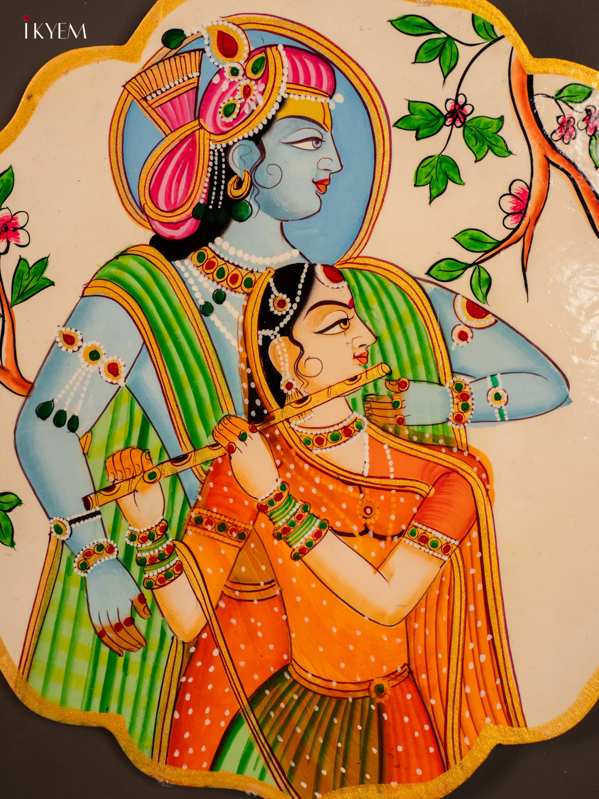 Wooden Hand painted Wall hanging plates - Radha Krishna - KE29196 - Image 3