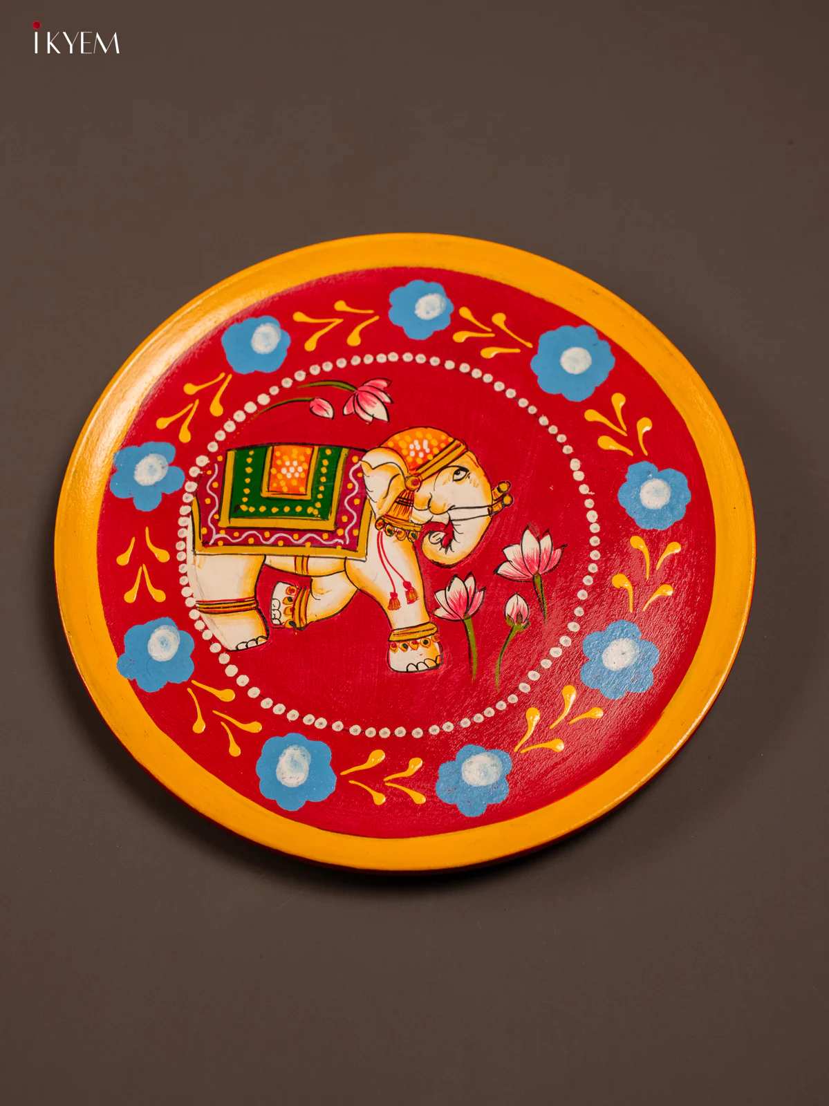 Wooden Hand painted Wall Hanging Plate - Elephant - KE31137 - Image 3