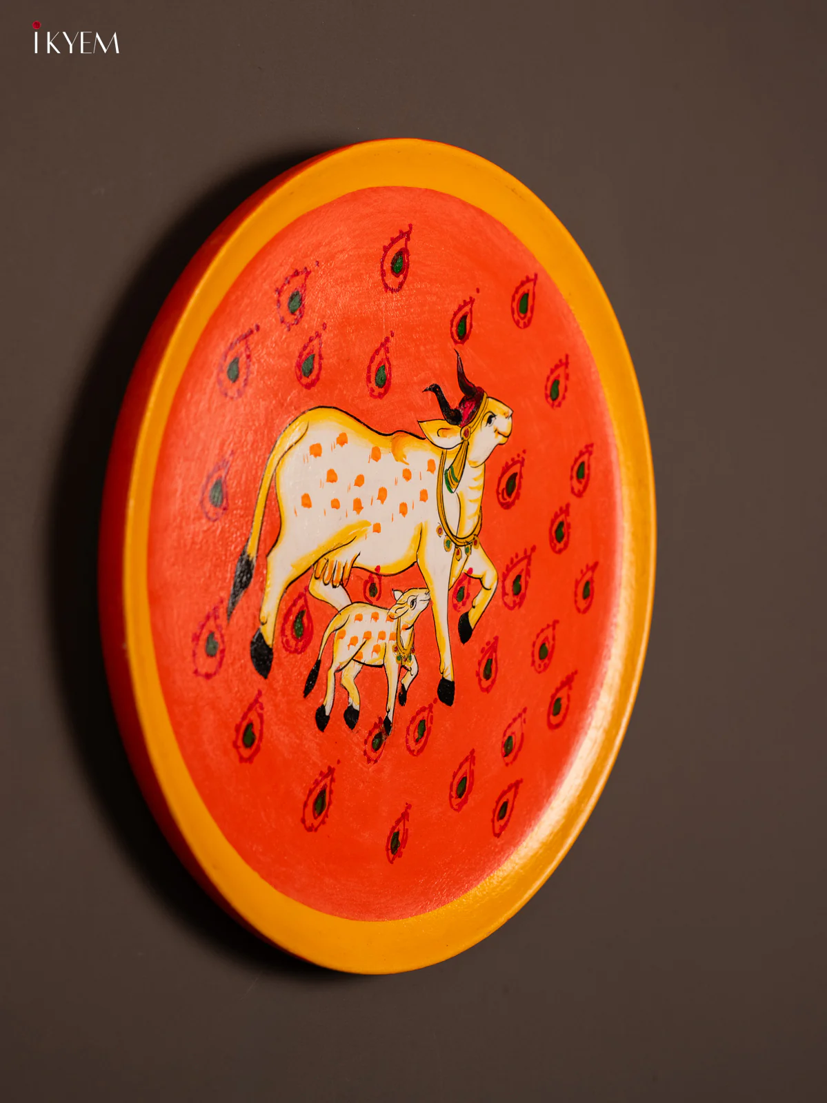 Wooden Hand painted Wall Hanging Plate - Cow & Calf - KE31138 - Image 2