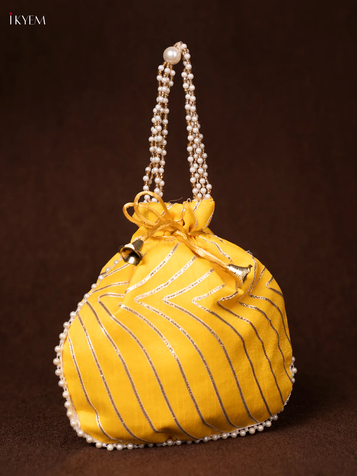 Raw Silk Embroidered Potli Bags- Yellow - Image 2