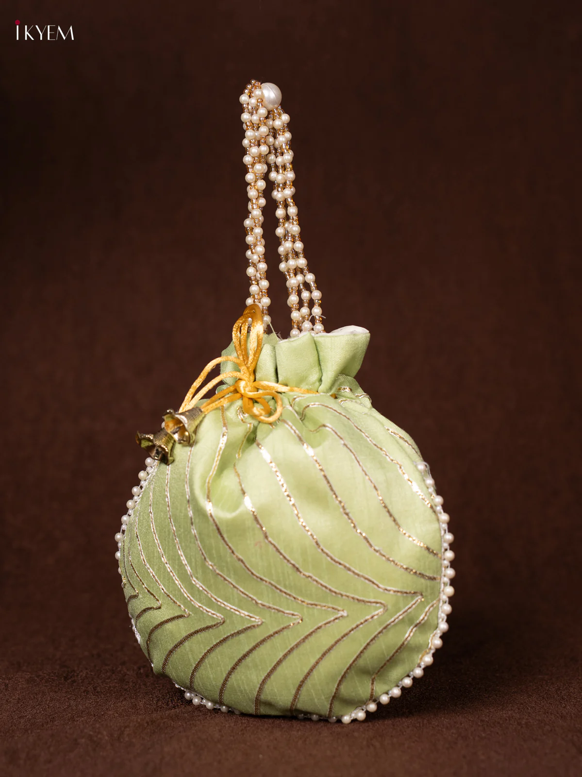 Raw Silk Embroidered Potli Bags- Green - KEA0825 - Image 3