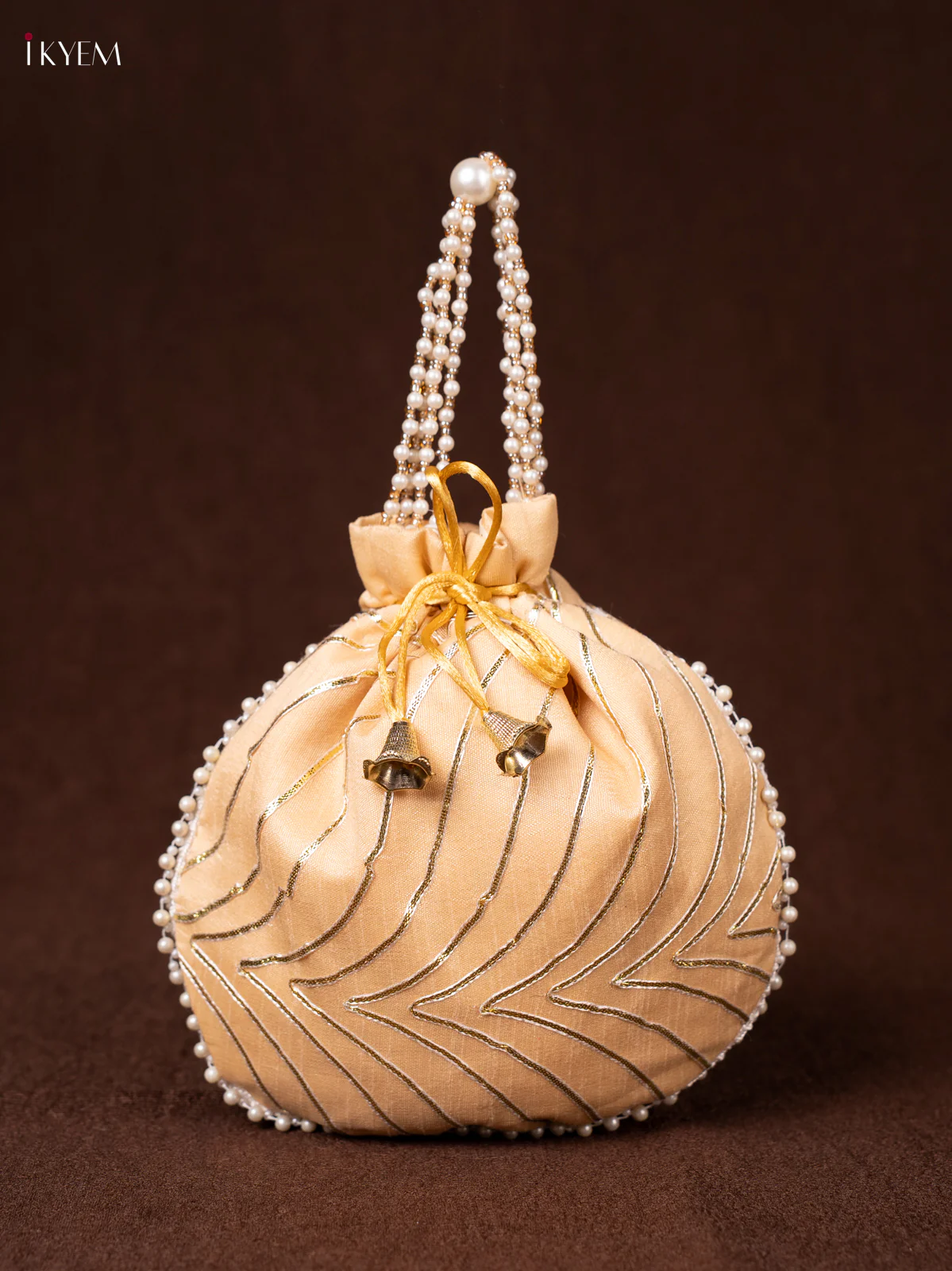Raw Silk Embroidered Potli Bags-  Sandle