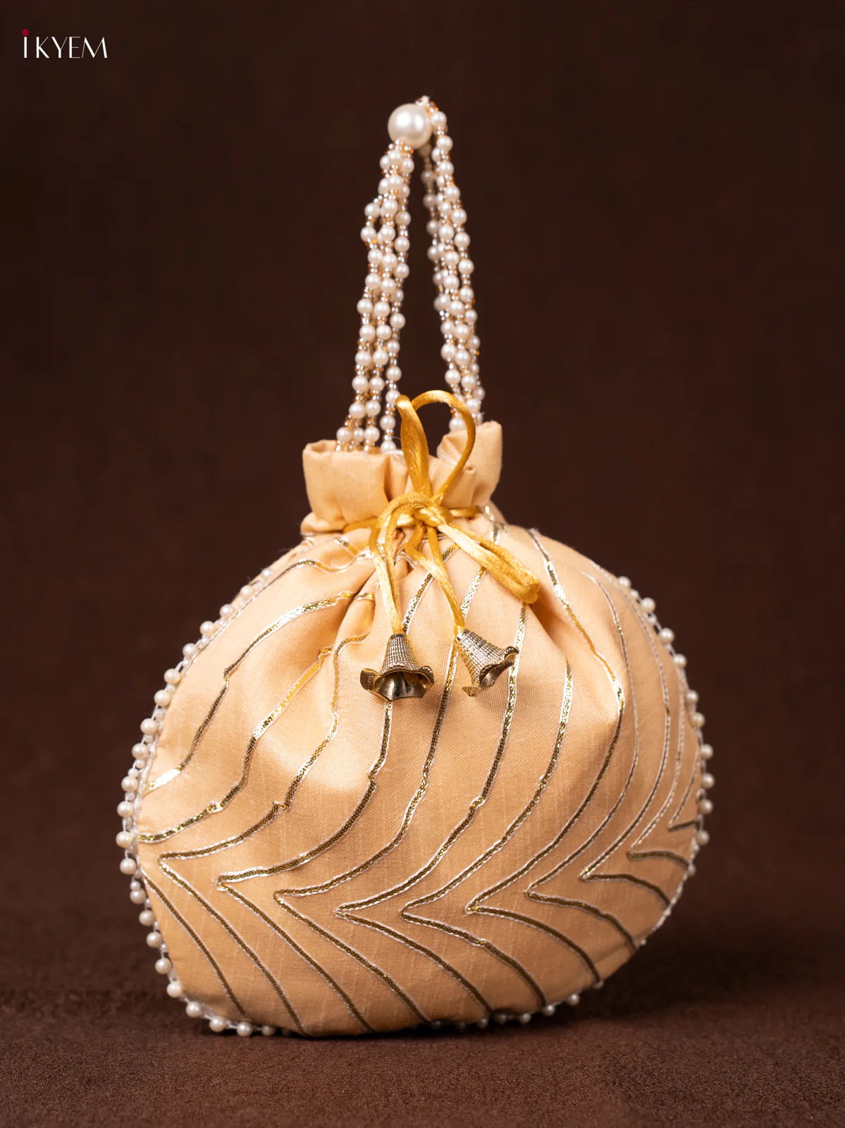 Raw Silk Embroidered Potli Bags-  Sandle - Image 2