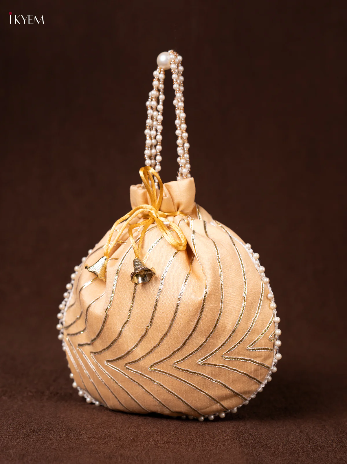 Raw Silk Embroidered Potli Bags-  Sandle - Image 3