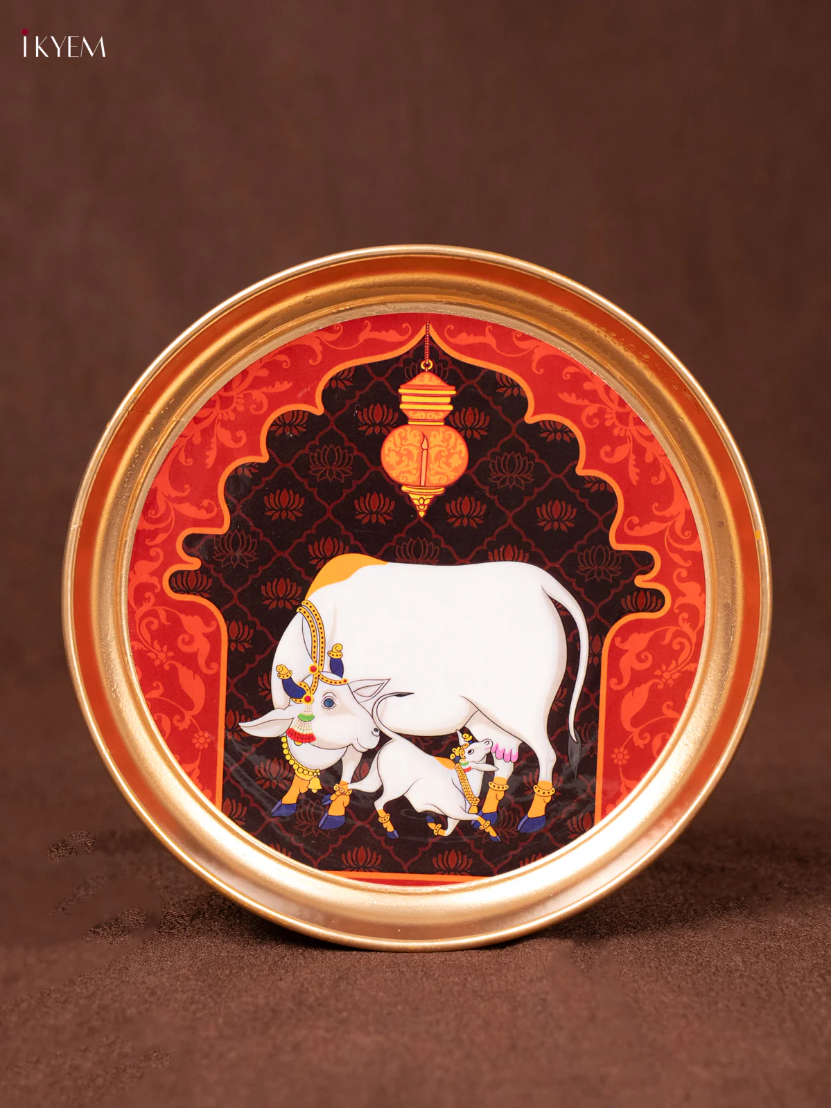 Cow & Calf -Maroon Printed Brass Coated Plate - 6 inch - KEA1017 - Image 2