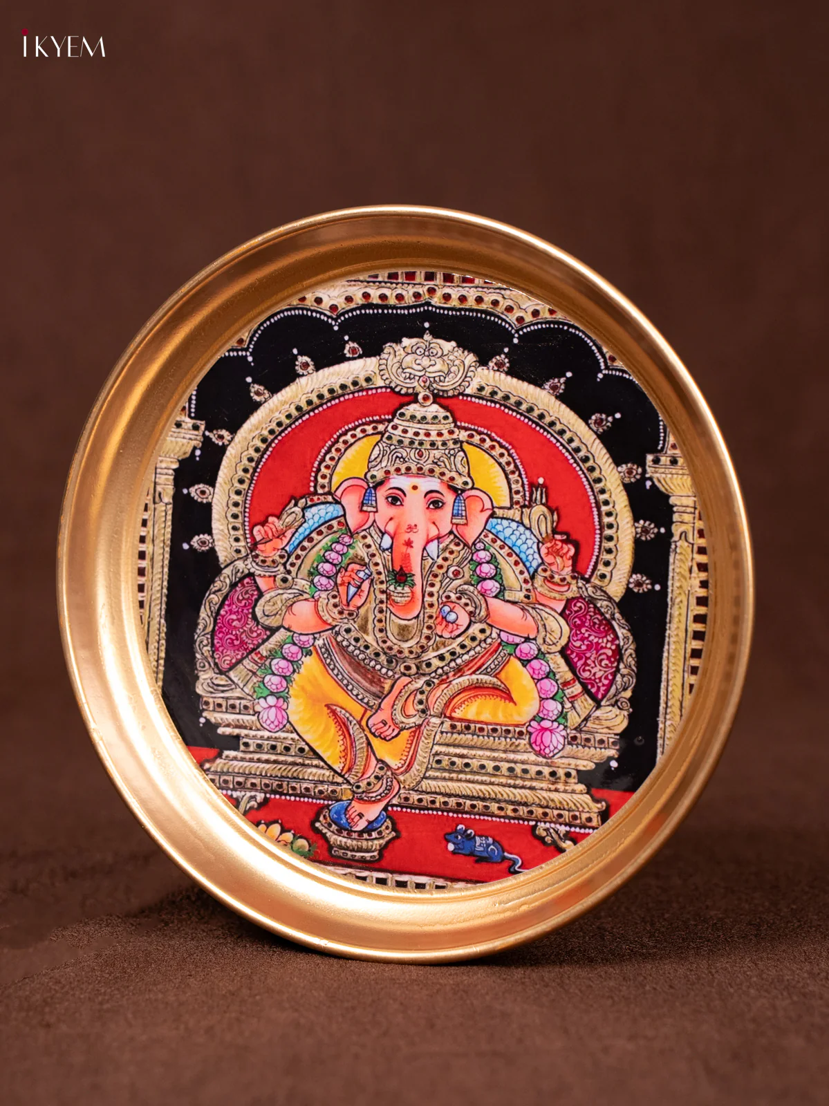Ganesha Yellow  - Printed Brass Coated Plate - 6 inch - KEA1022 - Image 3