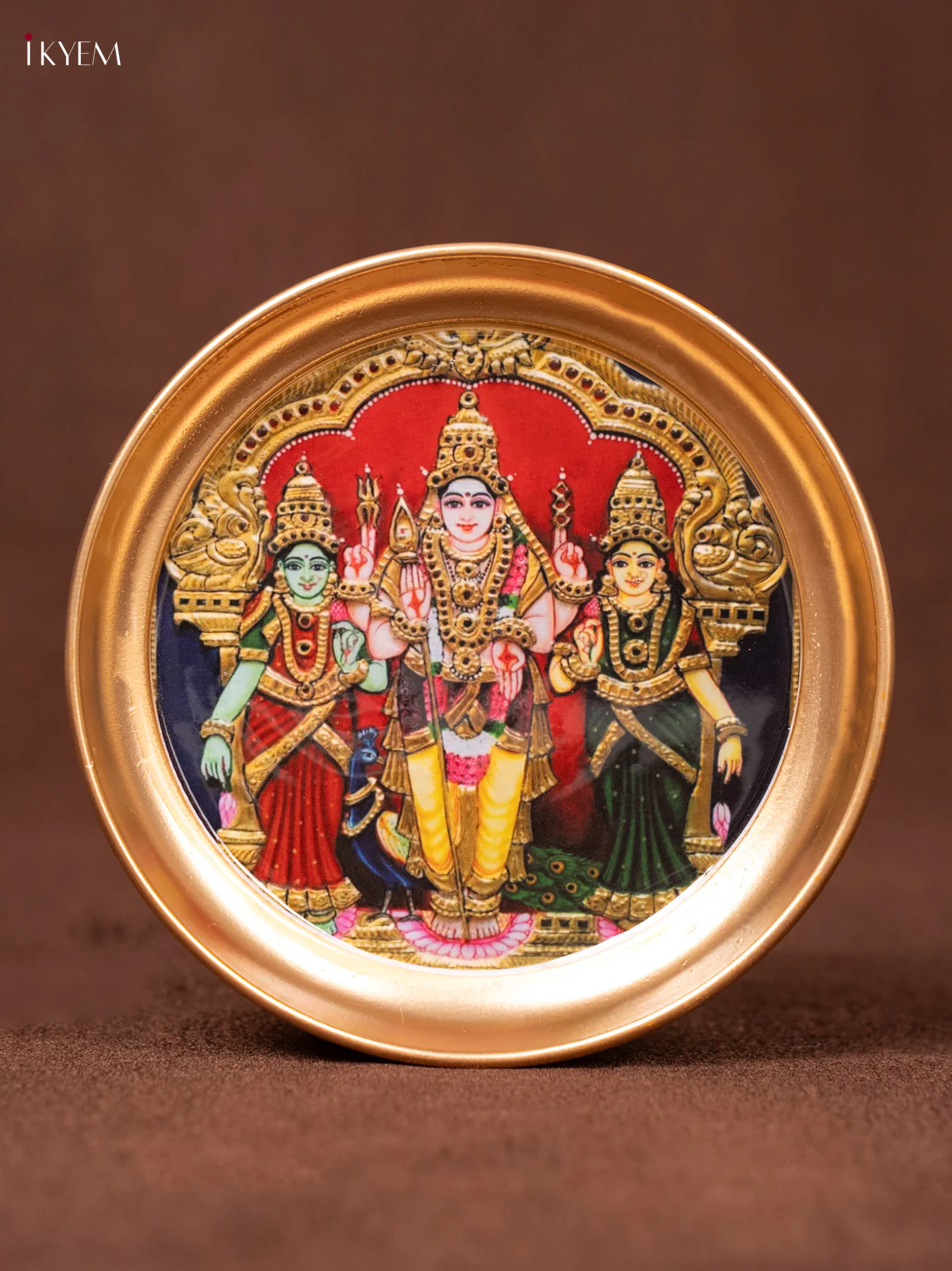 Murugan Valli Deivanai & Peacock - Printed Brass Coated Plate - 6 inch - KEA1025 - Image 2