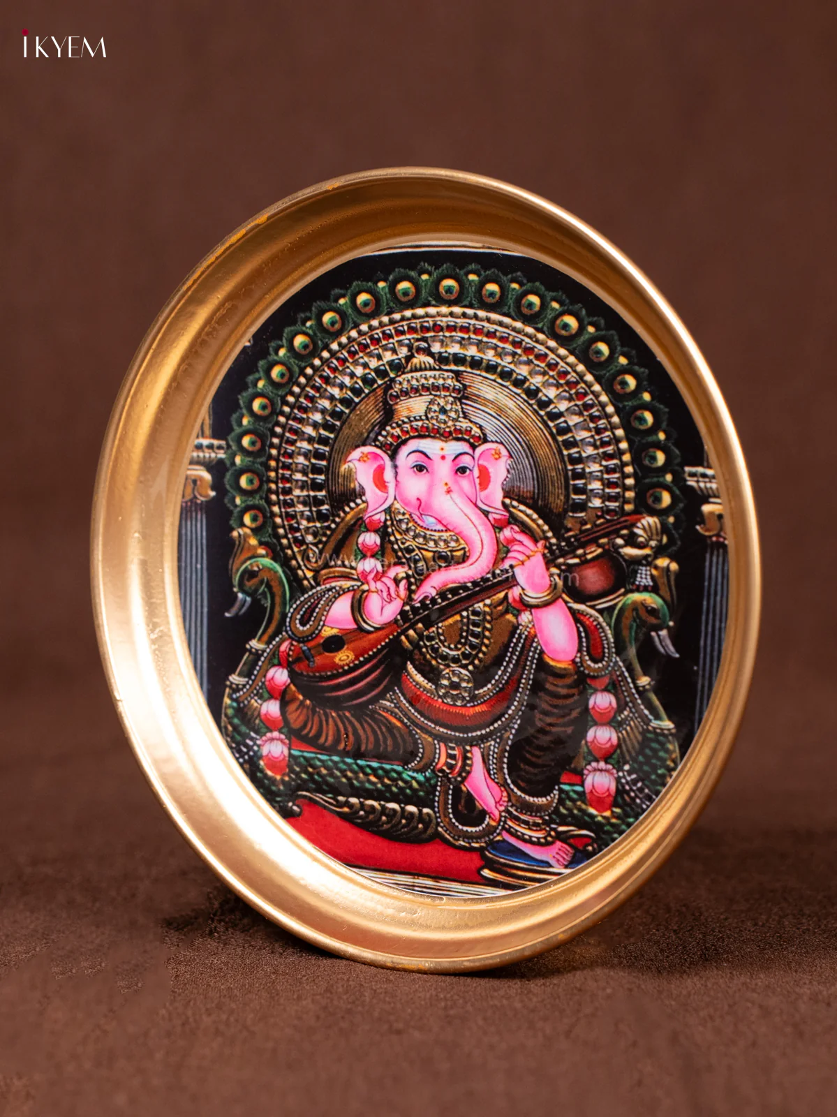 Ganesha  & Peacock - Printed Brass Coated Plate - 6 inch - KEA1026 - Image 3