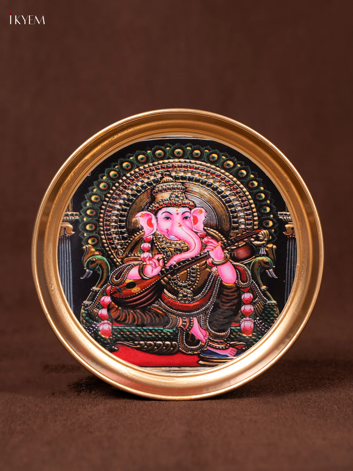 Ganesha & Peacock   - Printed Brass Coated Plate - 8 inch - KEA1033 - Image 2