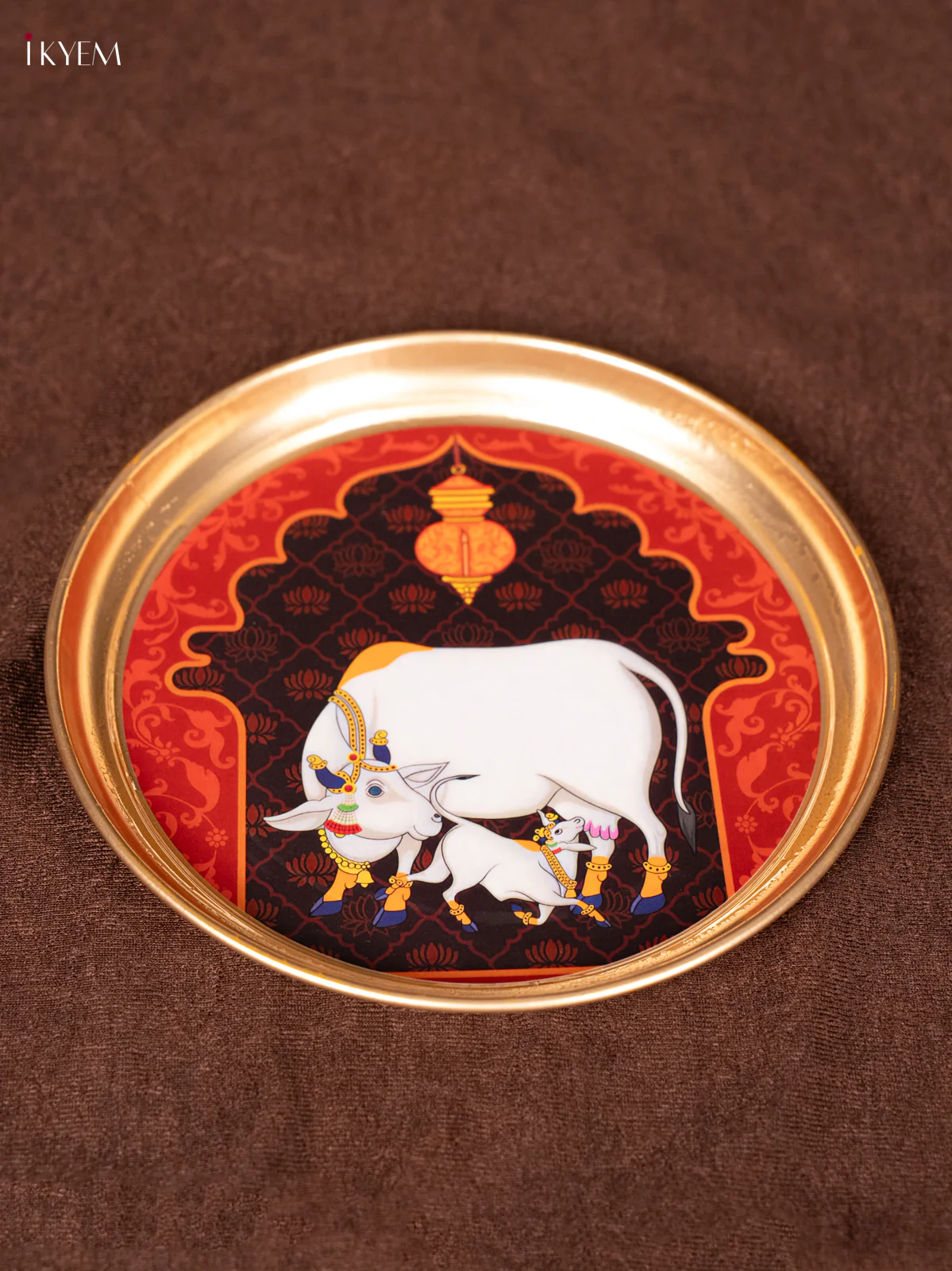 Cow & Calf - Maroon - Printed Brass Coated Plate - 8 inch - KEA1035