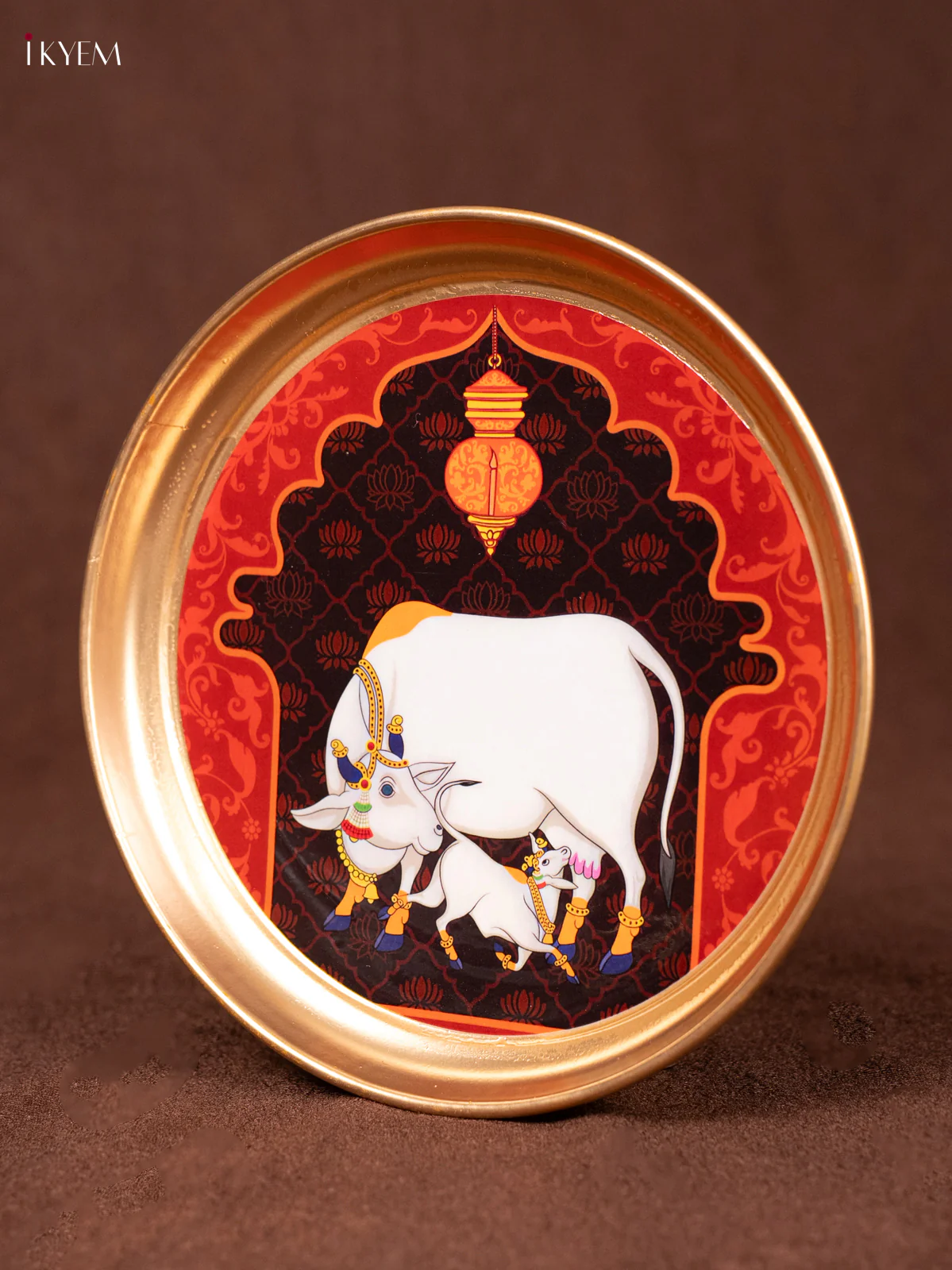 Cow & Calf - Maroon - Printed Brass Coated Plate - 8 inch - KEA1035 - Image 3