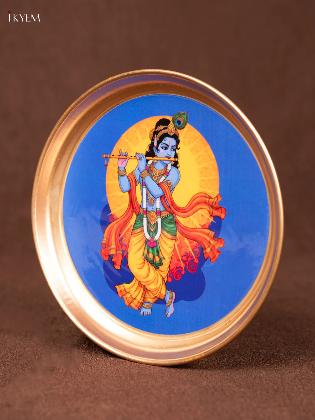 Krishna - Blue - Printed Brass Coated Plate - 8 inch - KEA1036 - Image 3