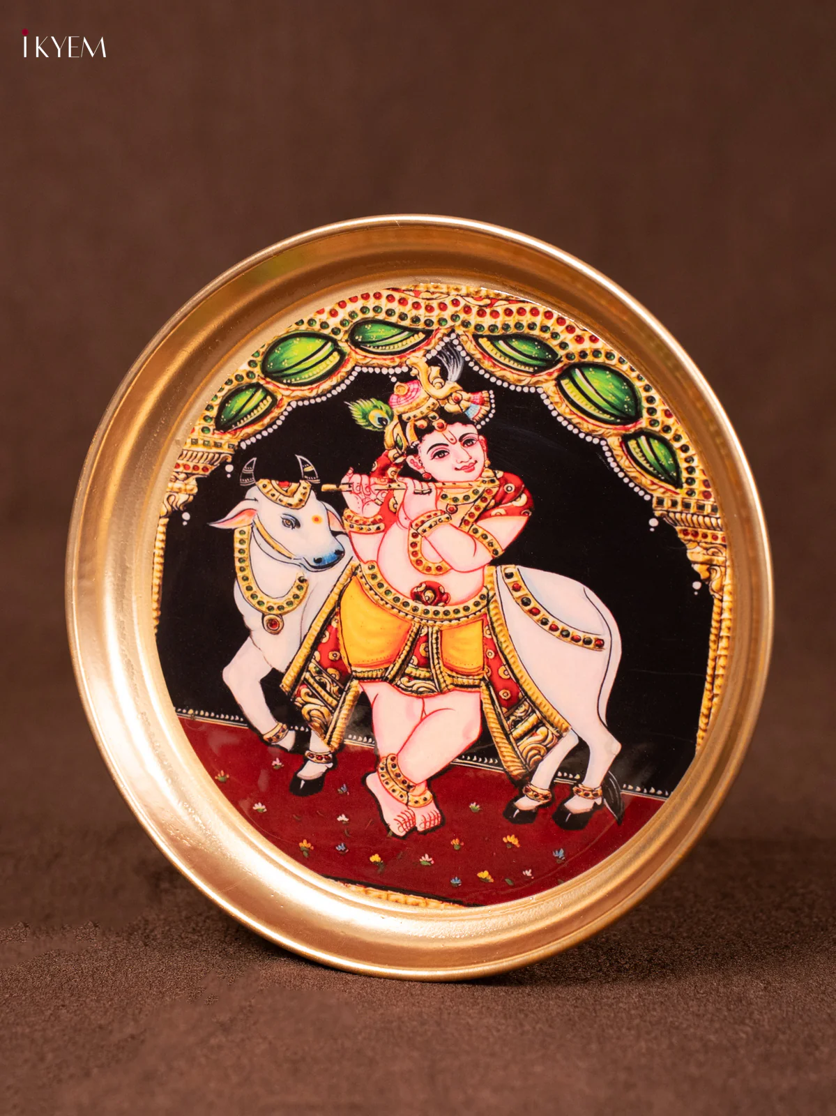 Krishna & Cow Printed Brass coated Plate - 8 inch - KEA1042 - Image 3