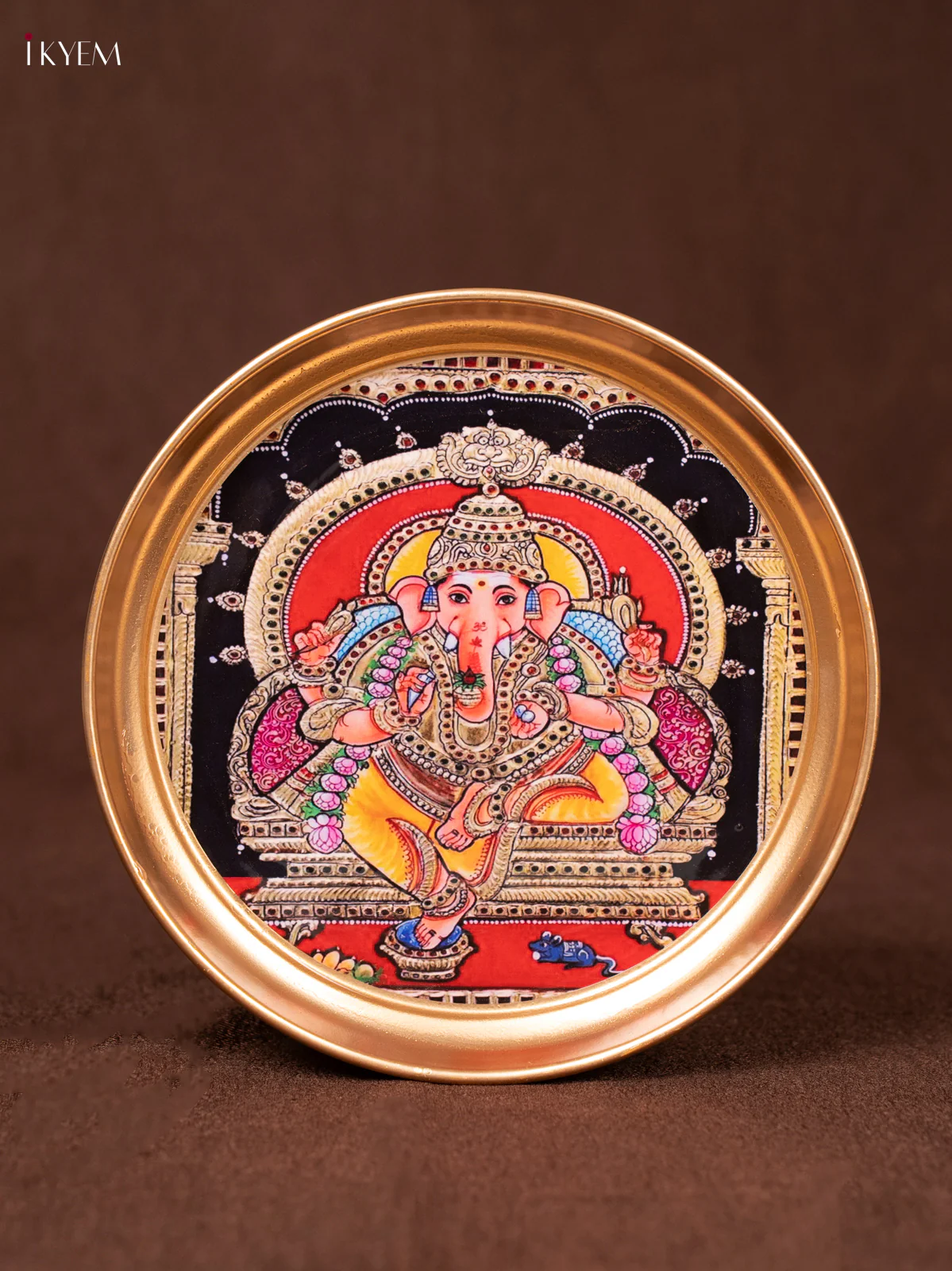 Ganesha & Yellow  - Printed Brass coated Plate - 8 inch - KEA1046 - Image 2