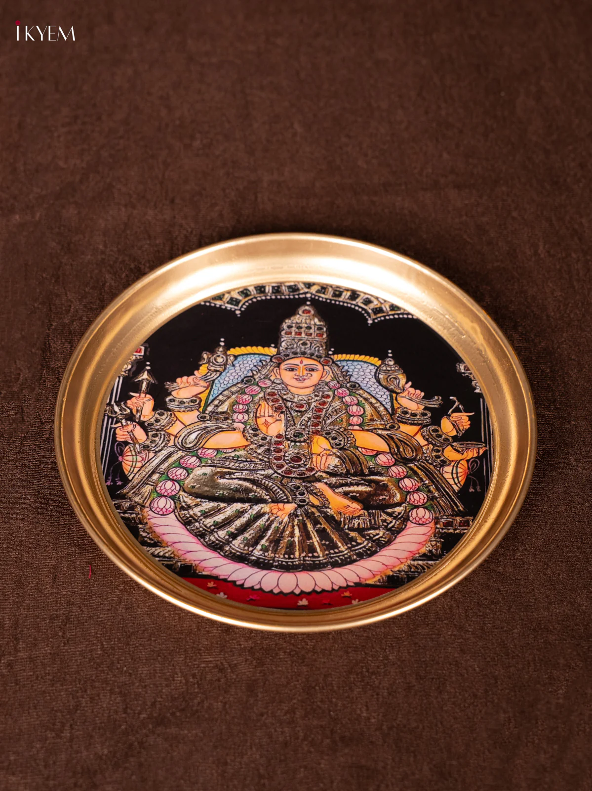 Goddess - Lakshmi - Printed Brass coated Plate - 8 inch - KEA1047