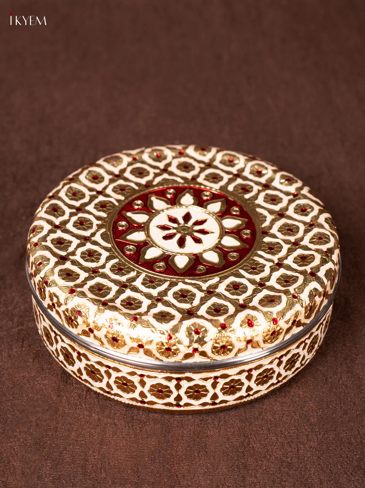 Cream & Red Meenakari Design Steel Box - 8 inch - KEA1117
