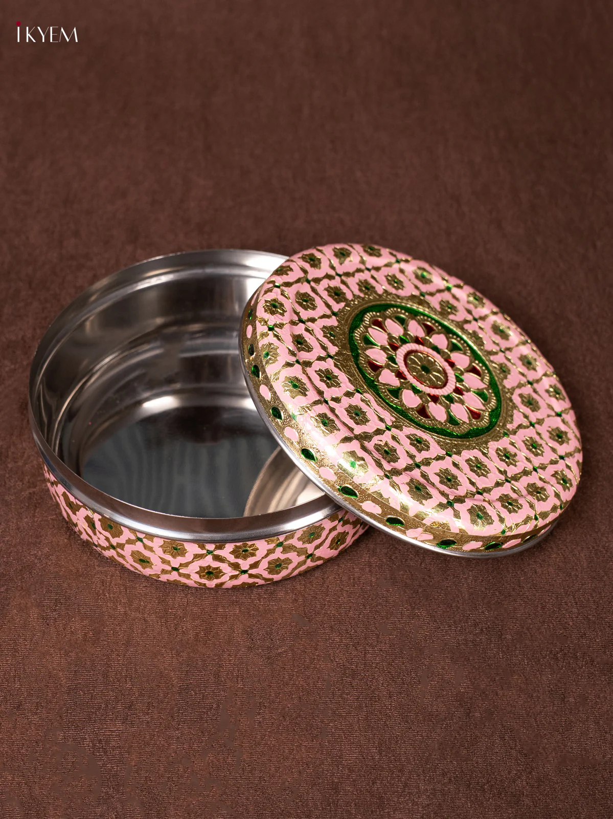 Pink Meenakari Design Steel Box - 6.5 inch - KEA1122 - Image 2