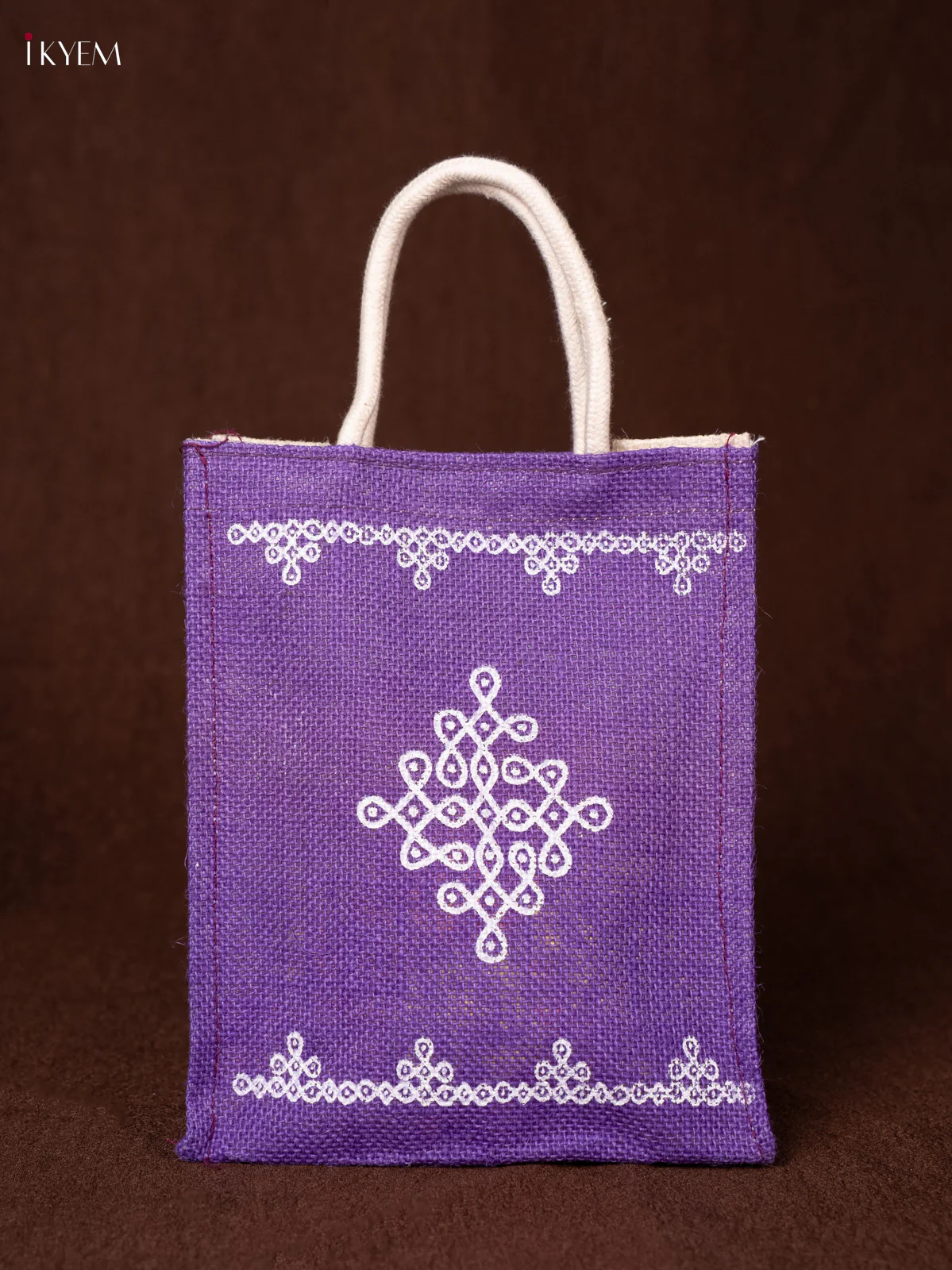 Traditional Kolam Printed Indigo Jute Bags - KEA1152
