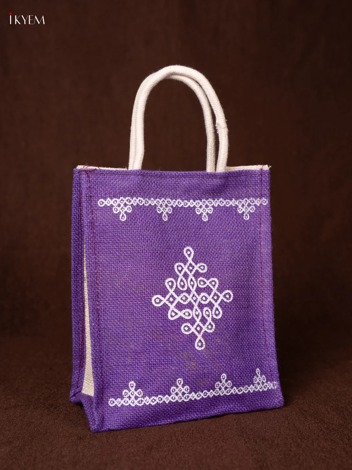 Traditional Kolam Printed Indigo Jute Bags - KEA1152 - Image 2