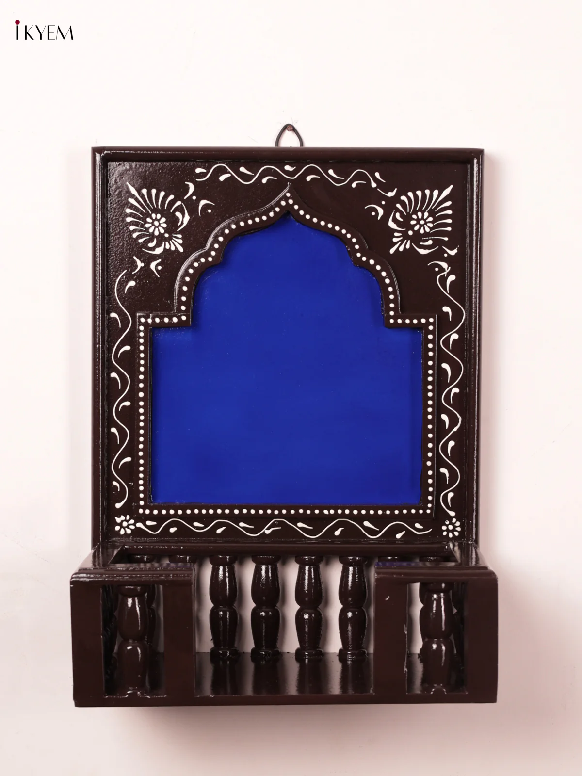Wooden Hand Painted Jharokha Frame with Stand - Blue - 16 Inches - KEA1312