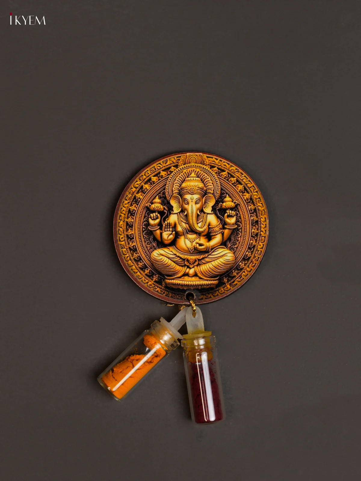 Haldi Kumkum Bottle with Fridge Magnets - Ganesha Golden circle - KEA2601